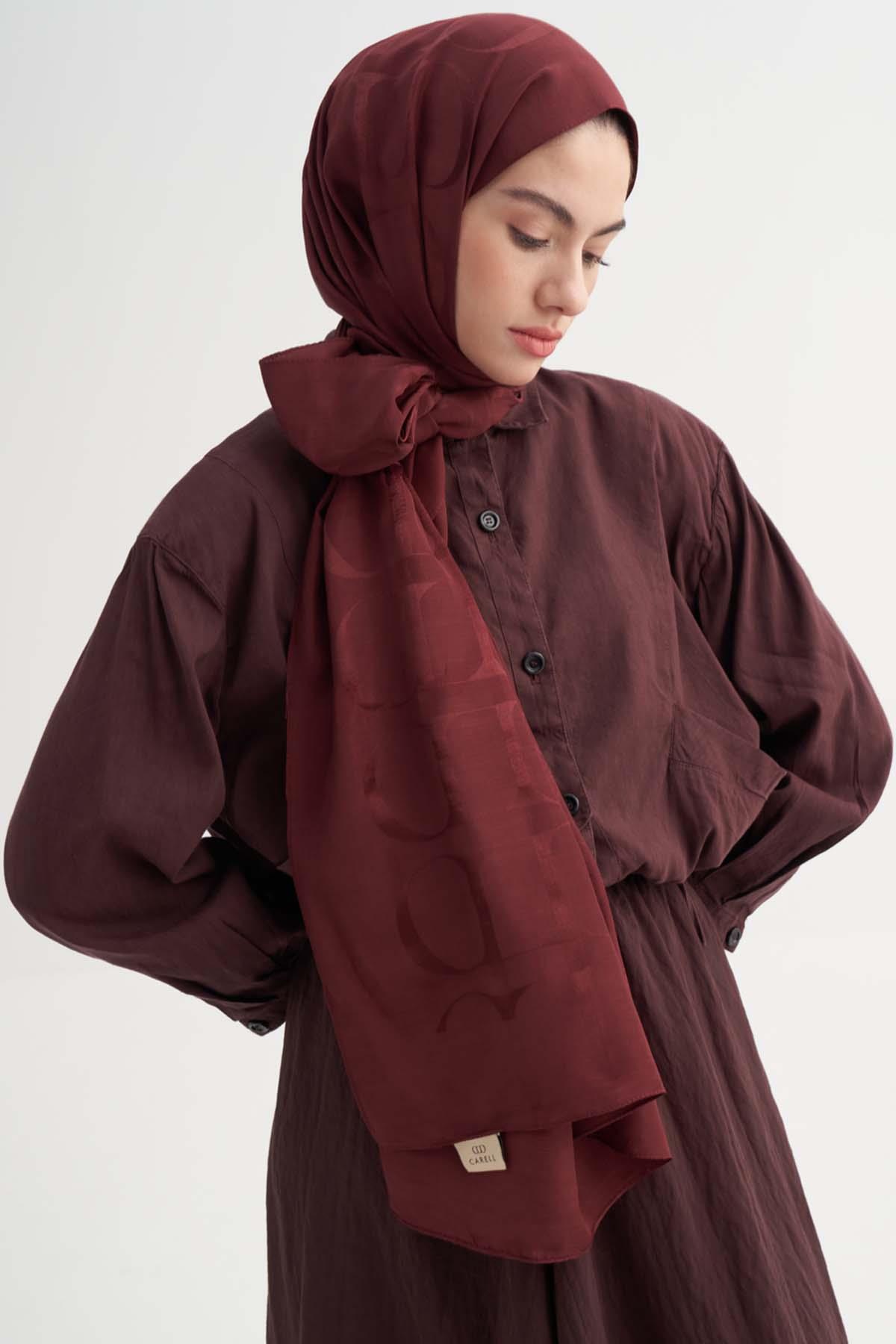 Monogram Desen Rina Floş Jakar Şal Bordo