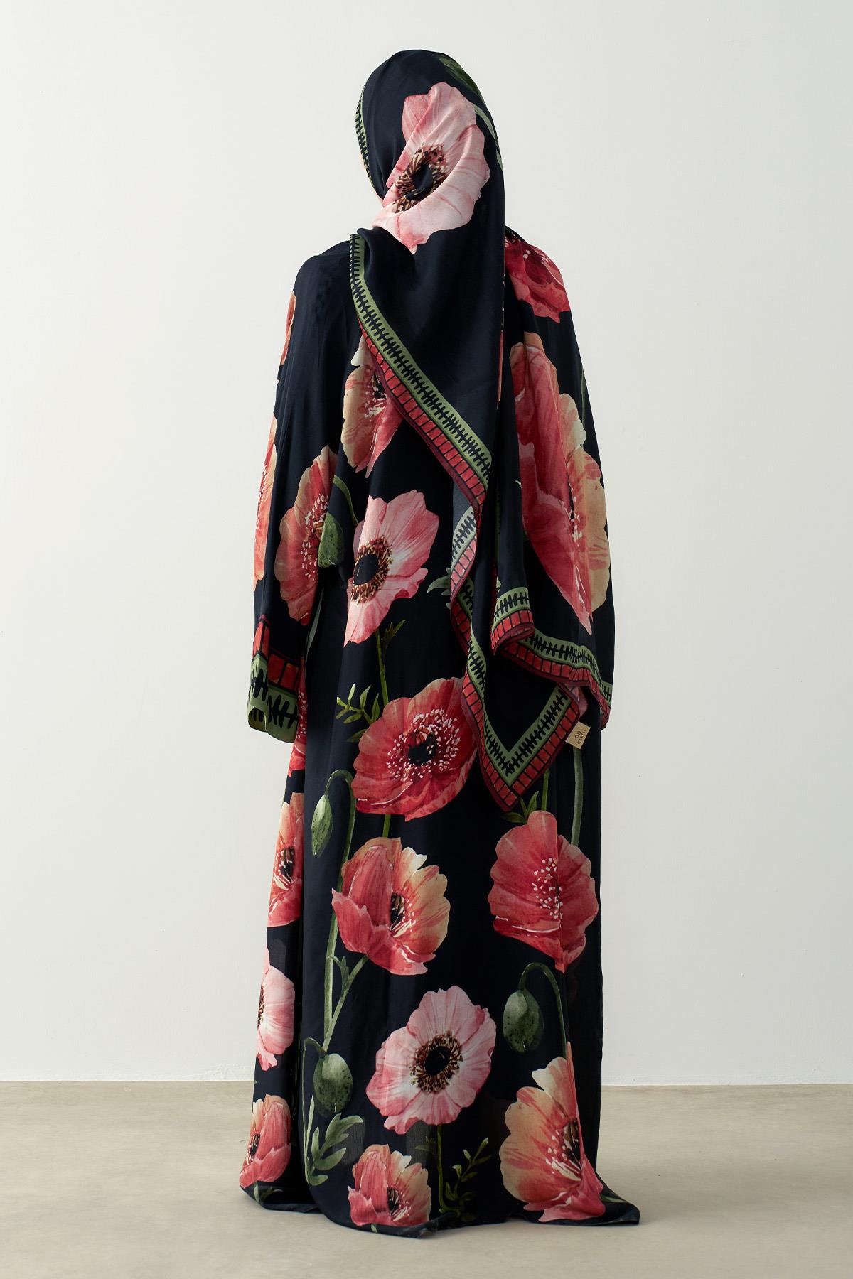 Roselle Floş Abaya Siyah