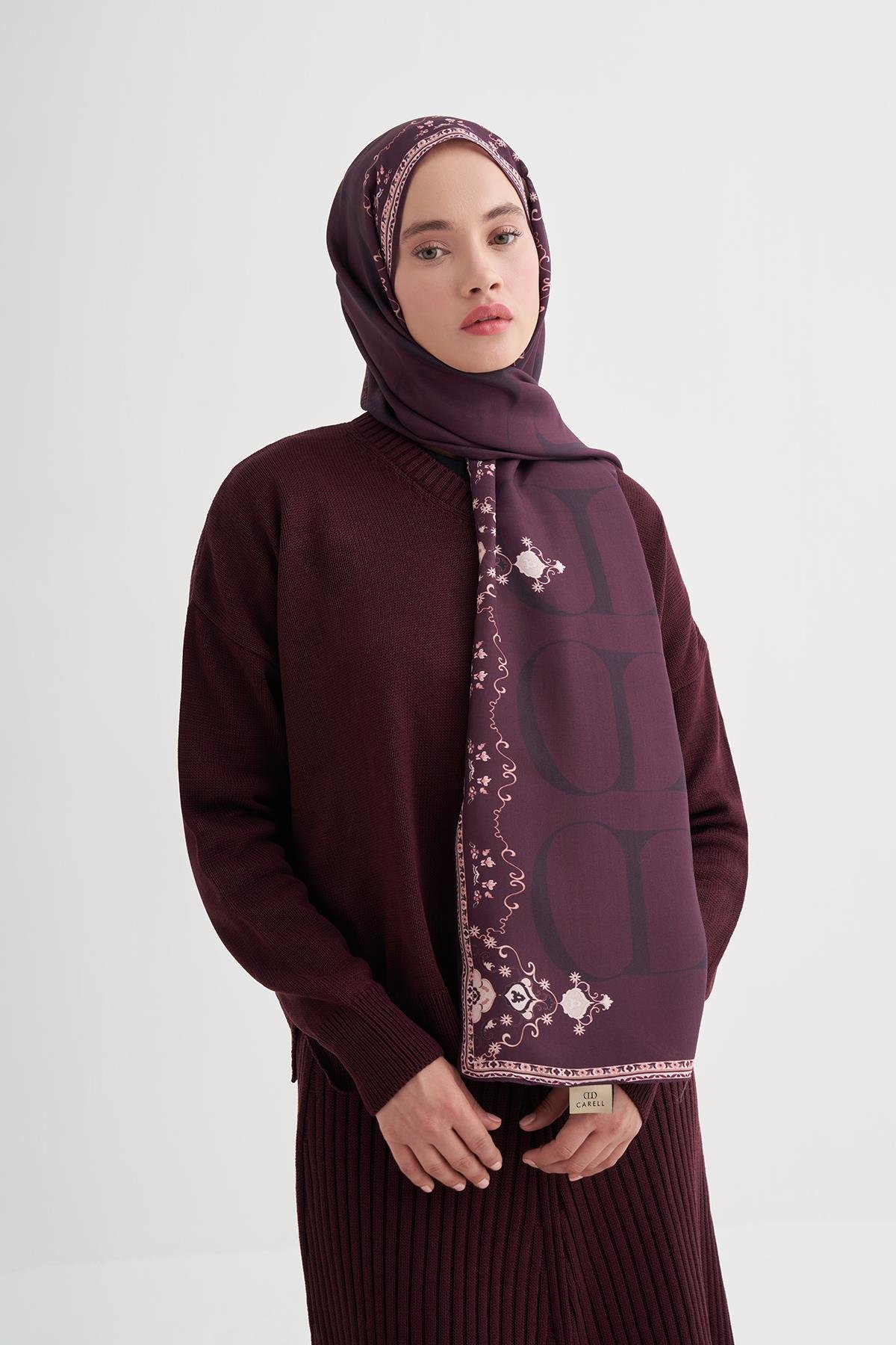 Luxe Monogram Floş Şal Mürdüm