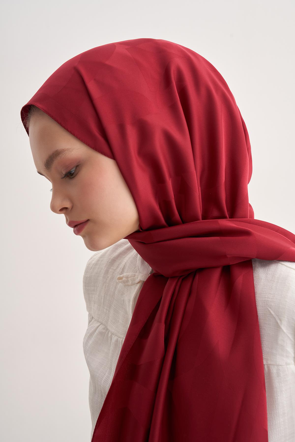 C Desen Monogram Pamuk İpek Şal Bordo