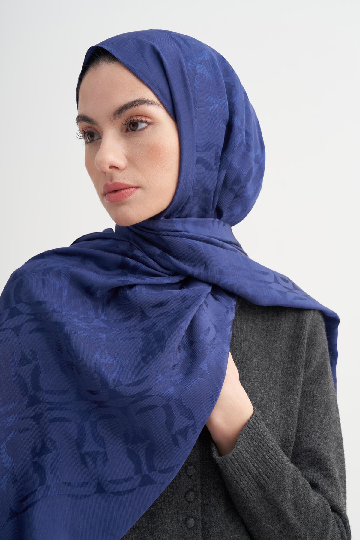 Blok Desen Rina Floş Jakar Şal Lacivert