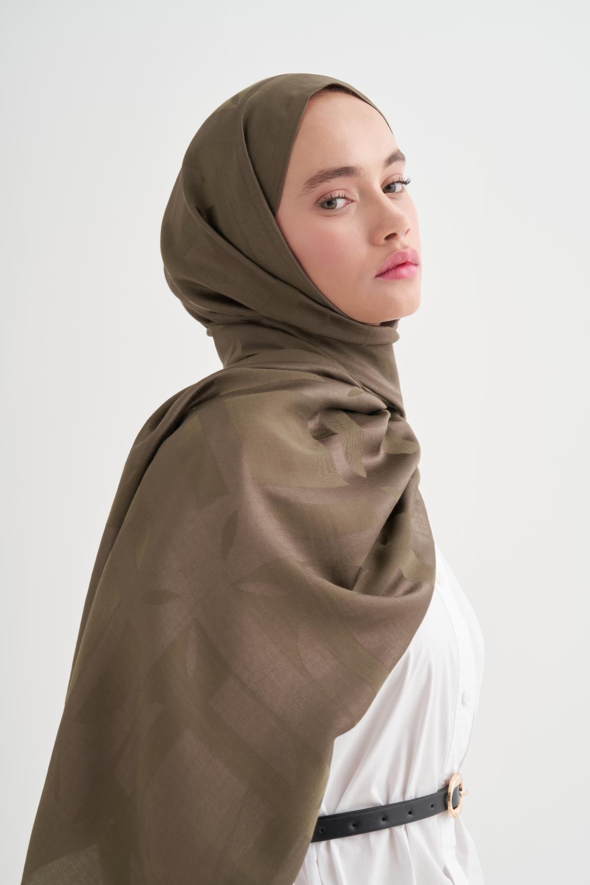 Geometrik Desen Liora Pamuk Şal Zeytin Yeşili