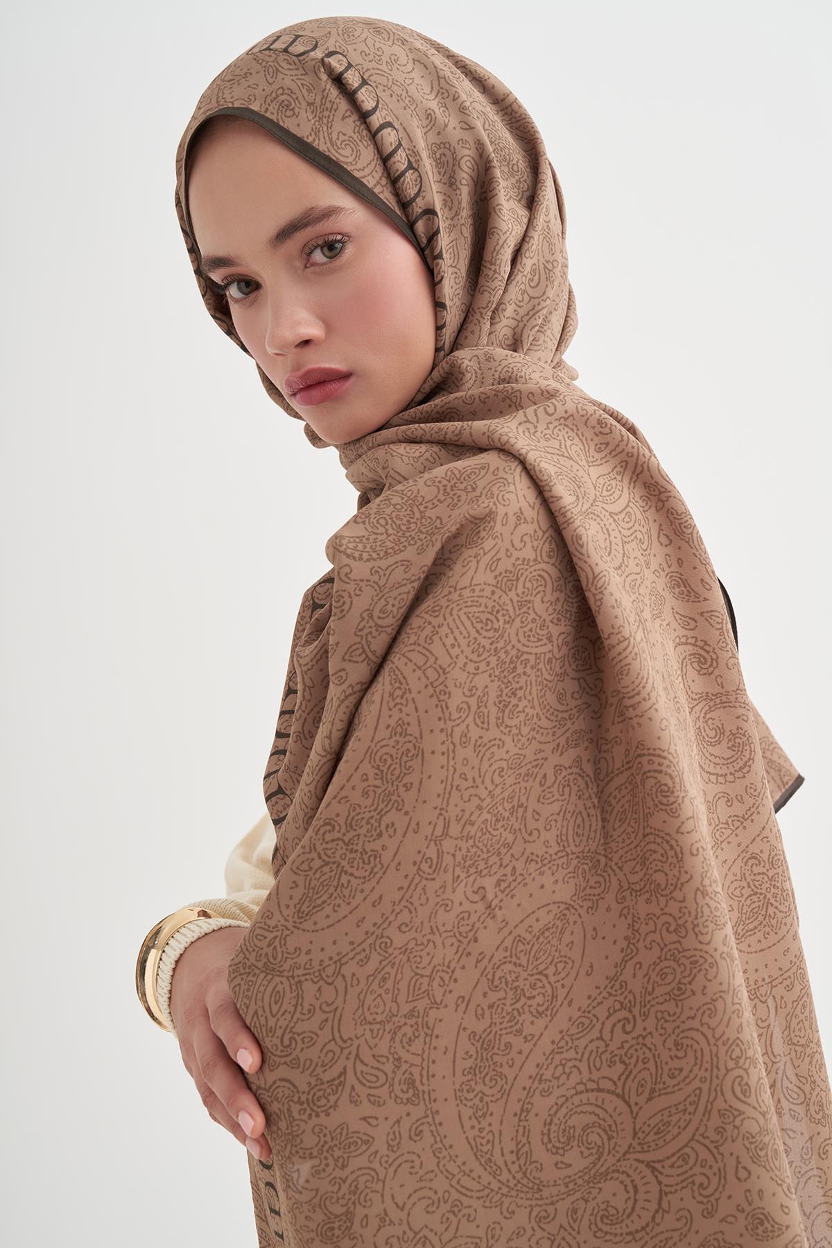 Elenora Monogram Floş Şal Vizon