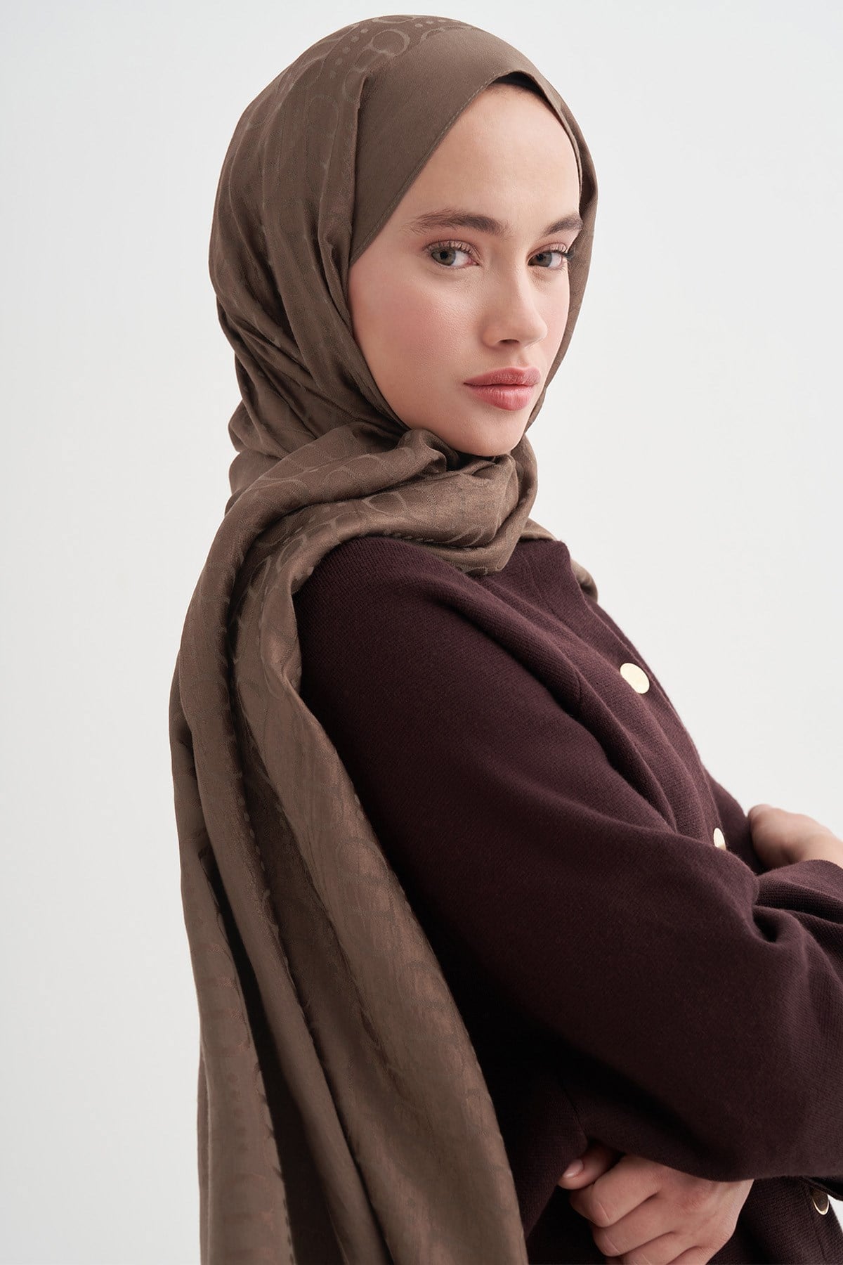 Luxe Desen Liora Pamuk Şal Vizon