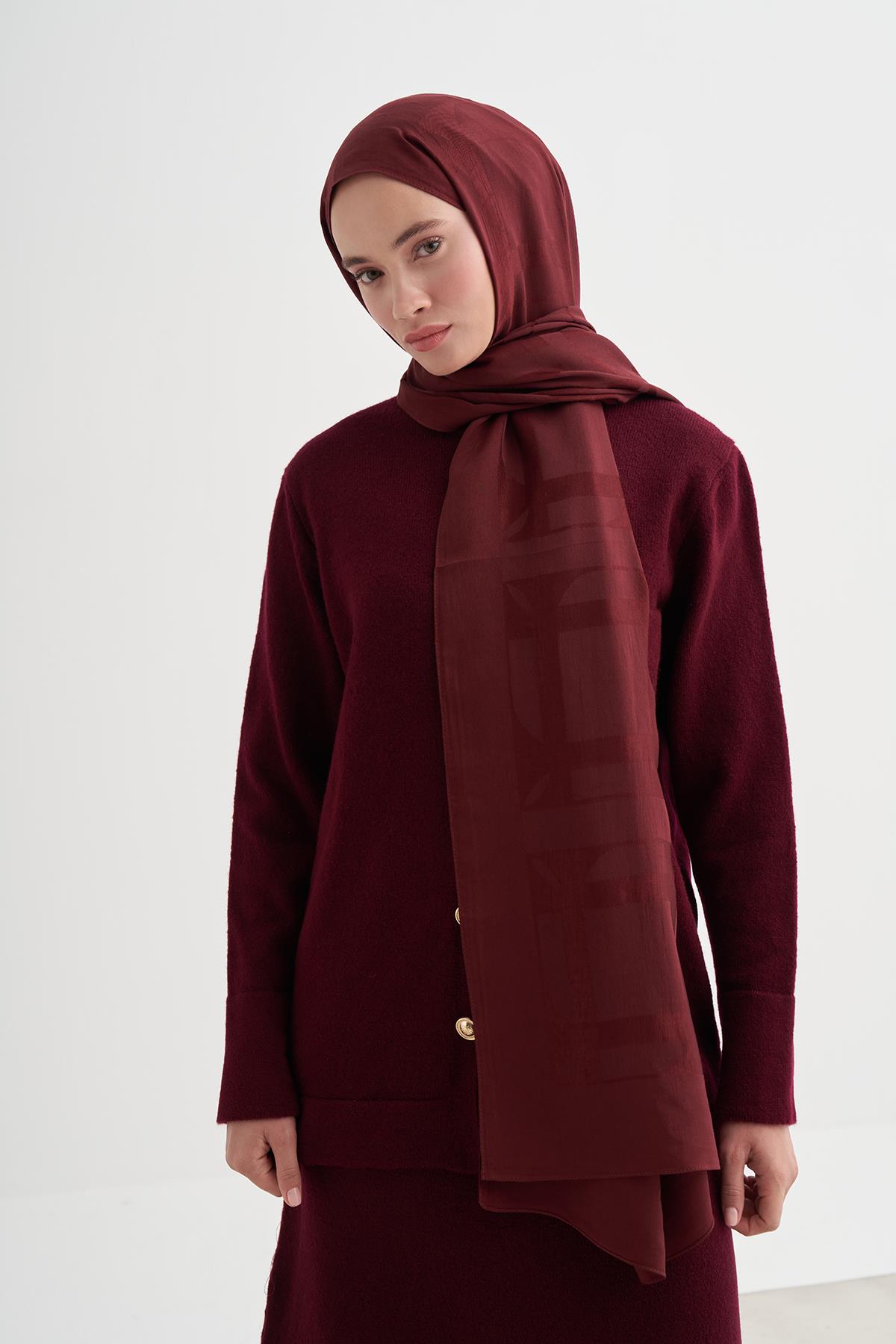 Geometrik Desen Liora Pamuk Şal Bordo