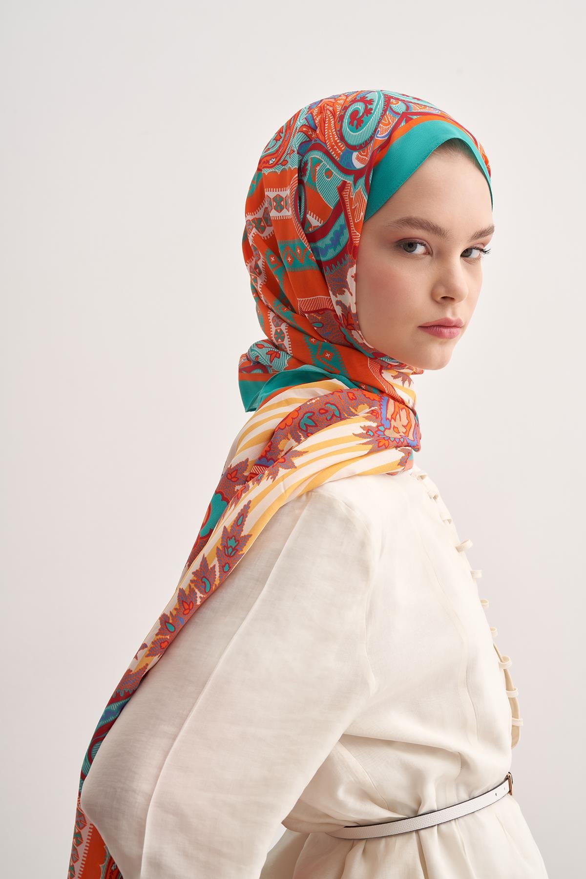 Bloomline Nil Yeşili Vela Floş Şal