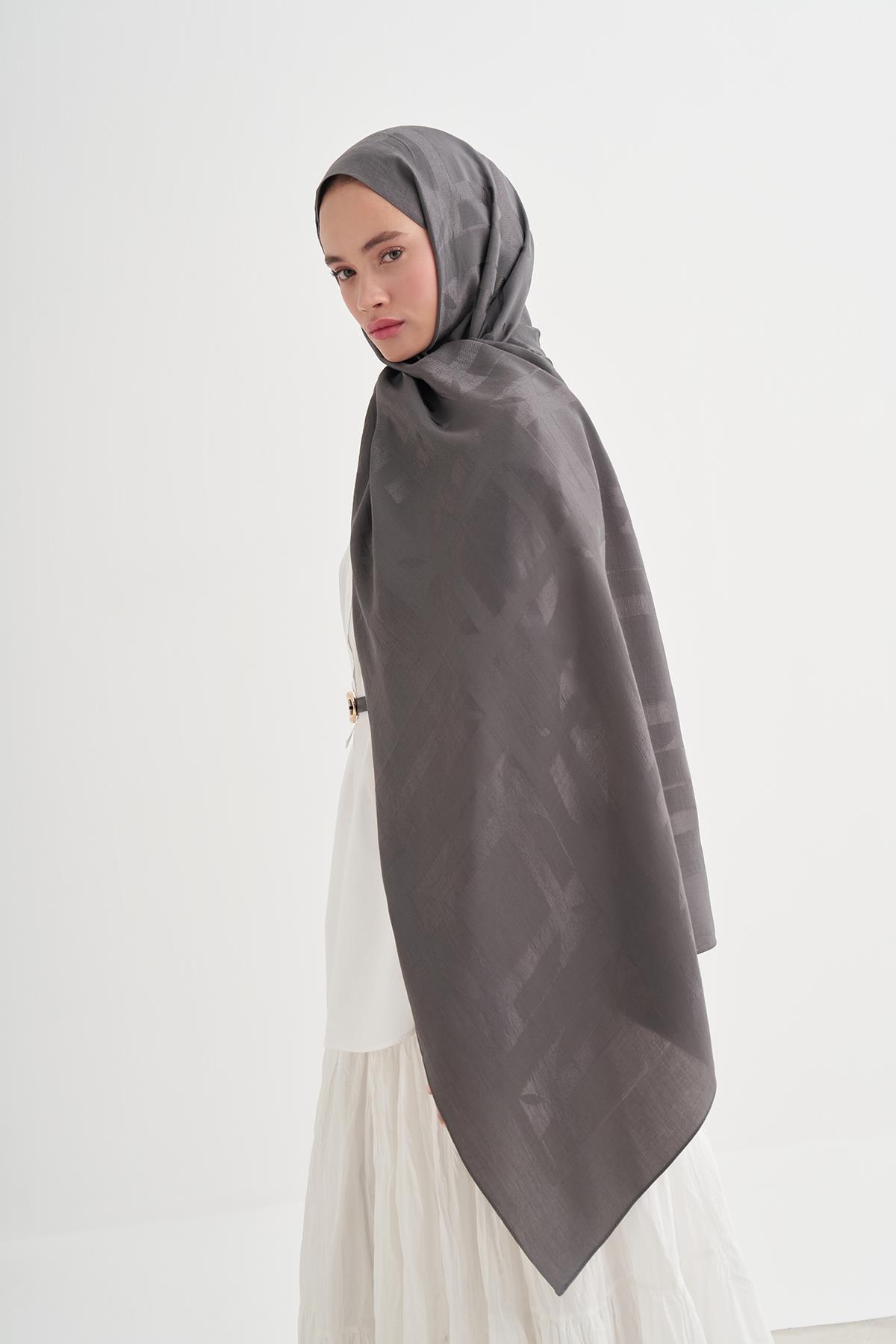 Geometrik Desen Liora Pamuk Şal Antrasit