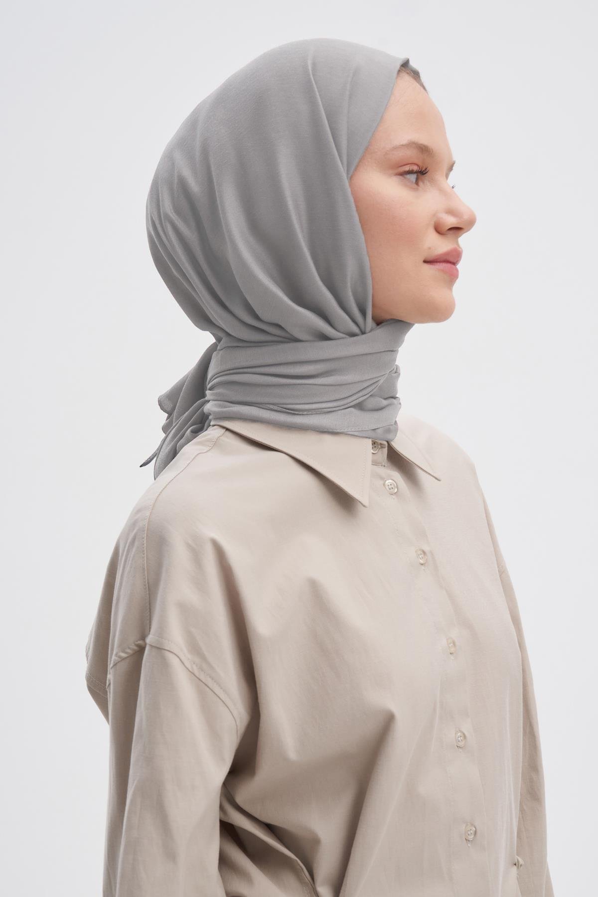 Şantuk Çift Taraflı  İpekli Şal Açık Gri