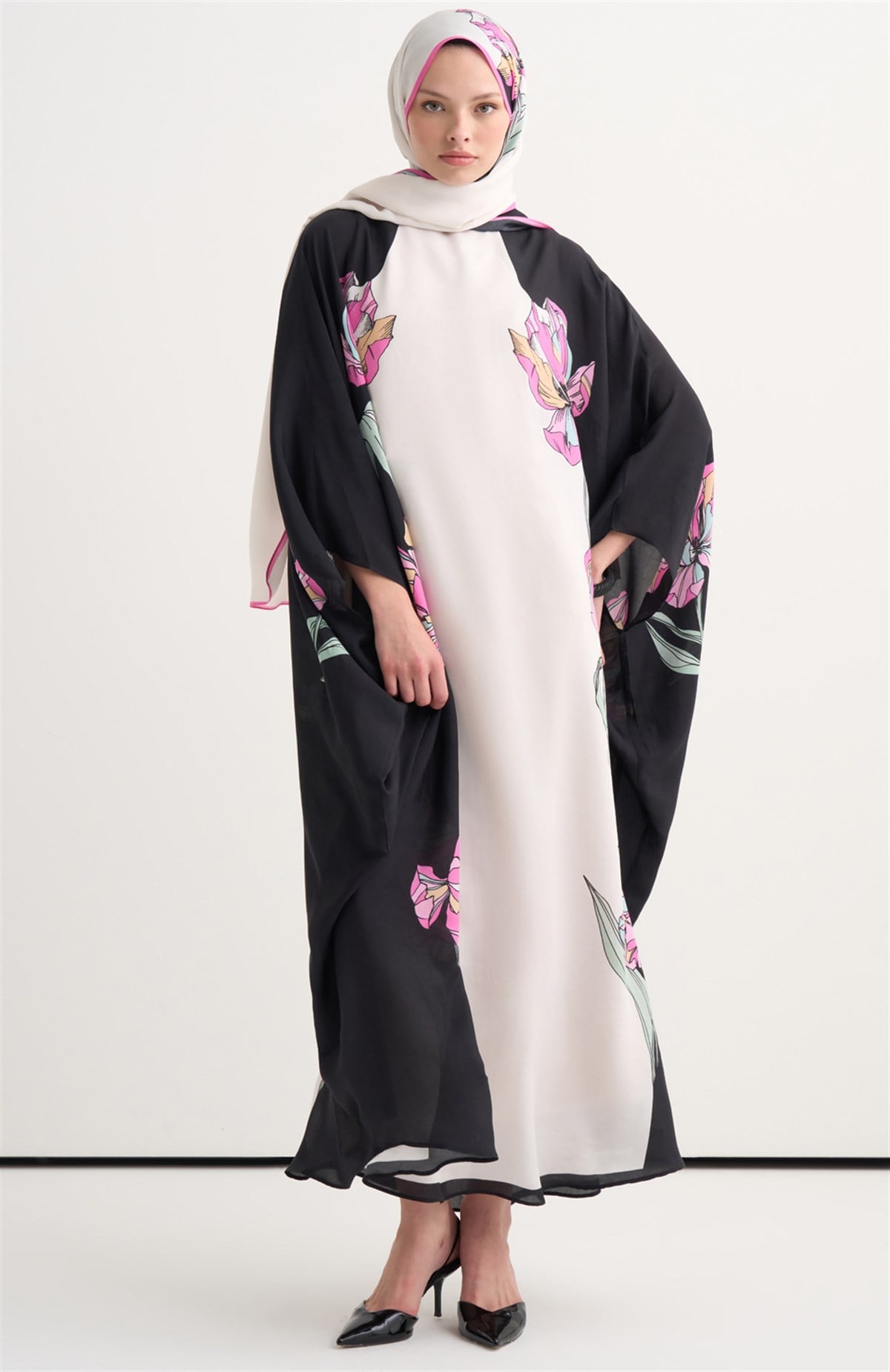Mirelle Floş Kaftan Siyah