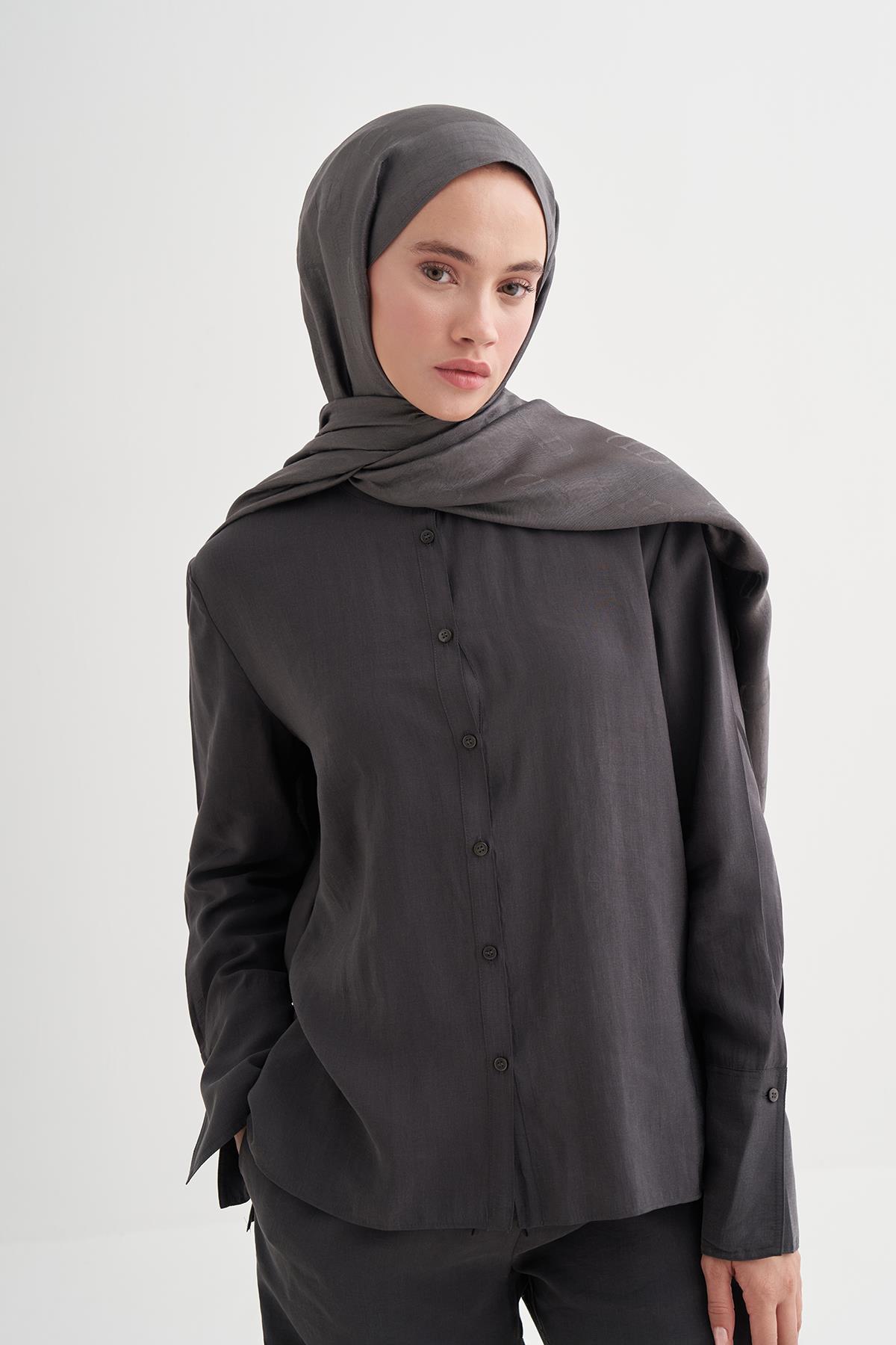 Monogram Desen Liora Pamuk Şal Antrasit