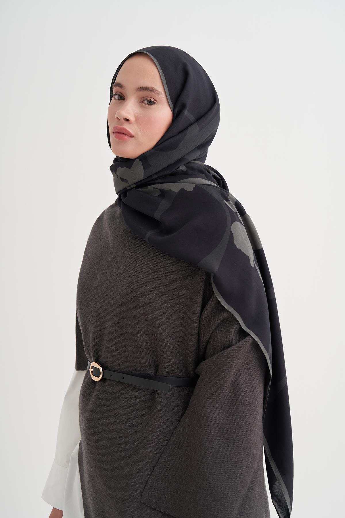 Vera Monogram Floş Şal Antrasit