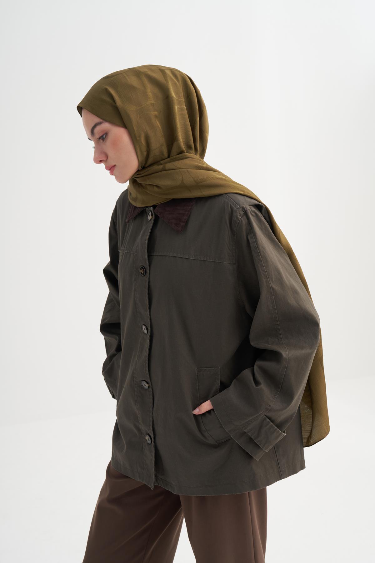 Monogram Desen Rina Floş Jakar Şal Ceviz