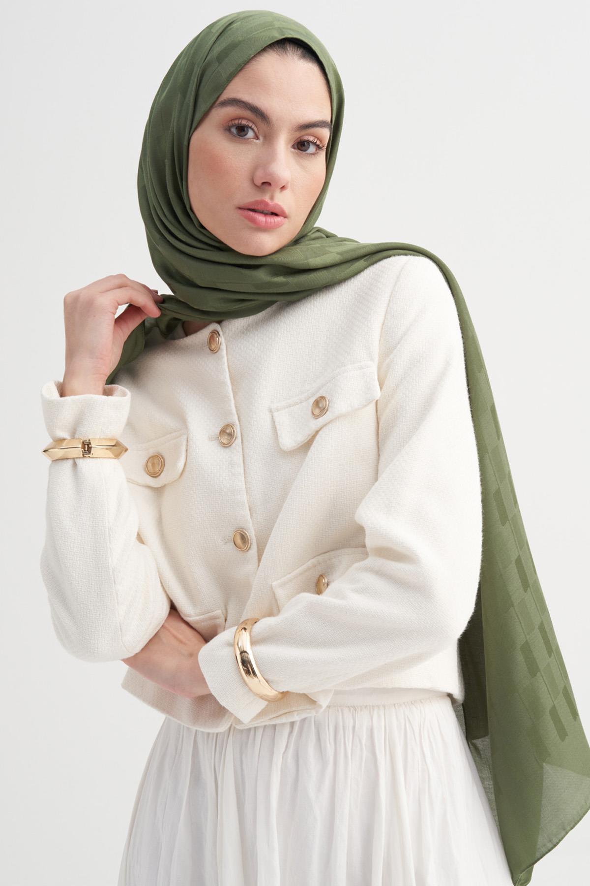 Küpçizgi Jakar İtalyan İpekli Şal Orman Yeşili