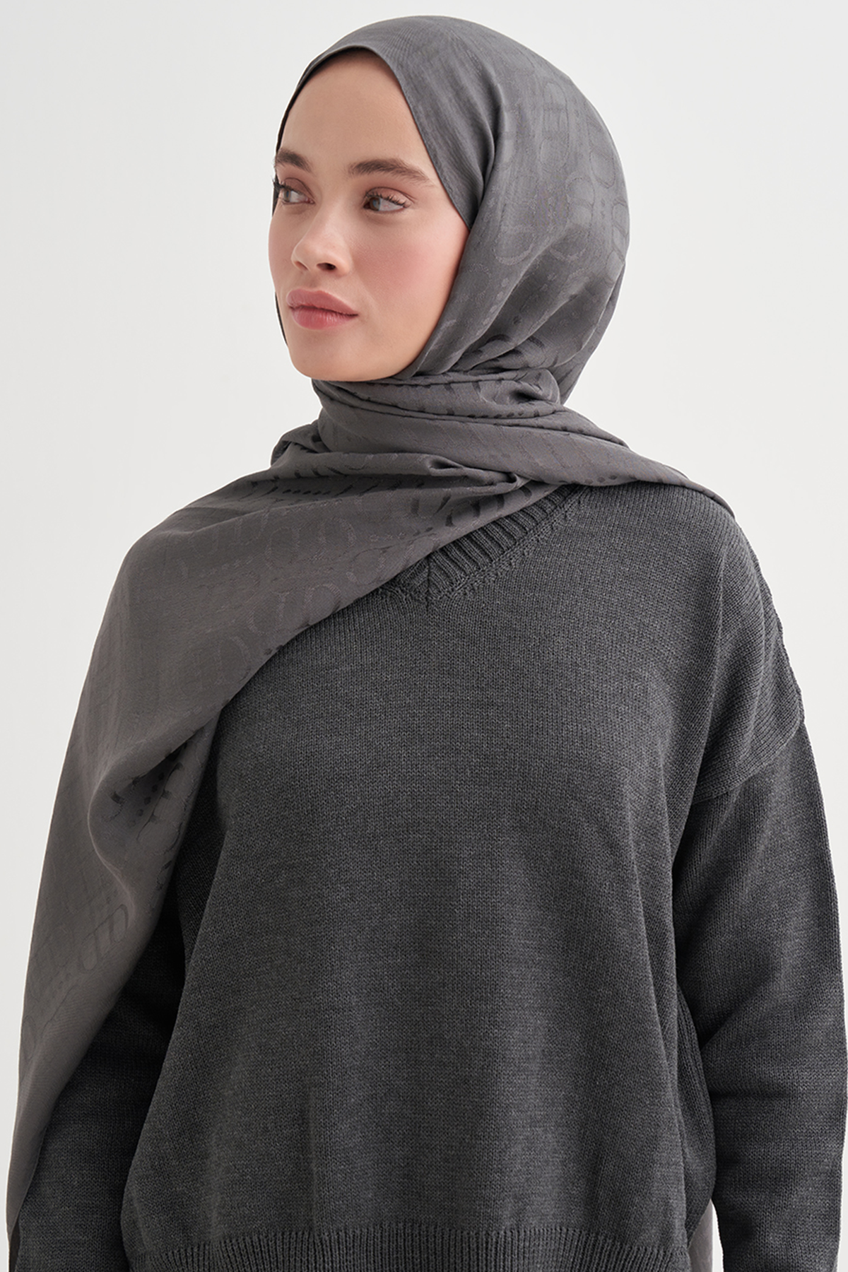 Luxe Desen Liora Pamuk Şal Antrasit