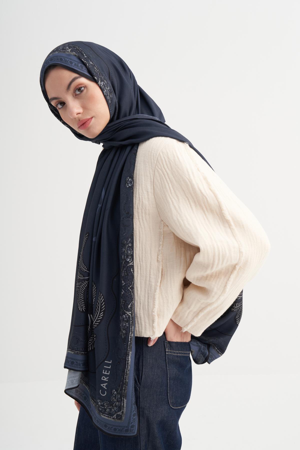 Elara İncira Viskon Şal Lacivert