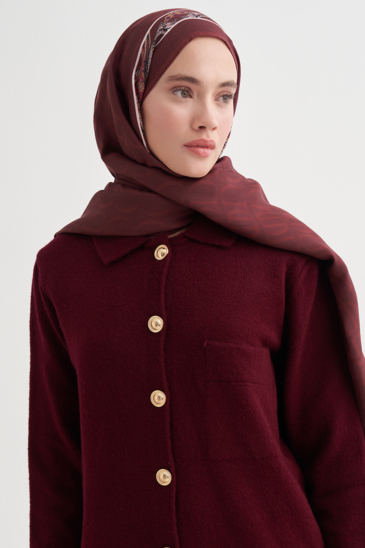 Sway Monogram Floş Şal Bordo