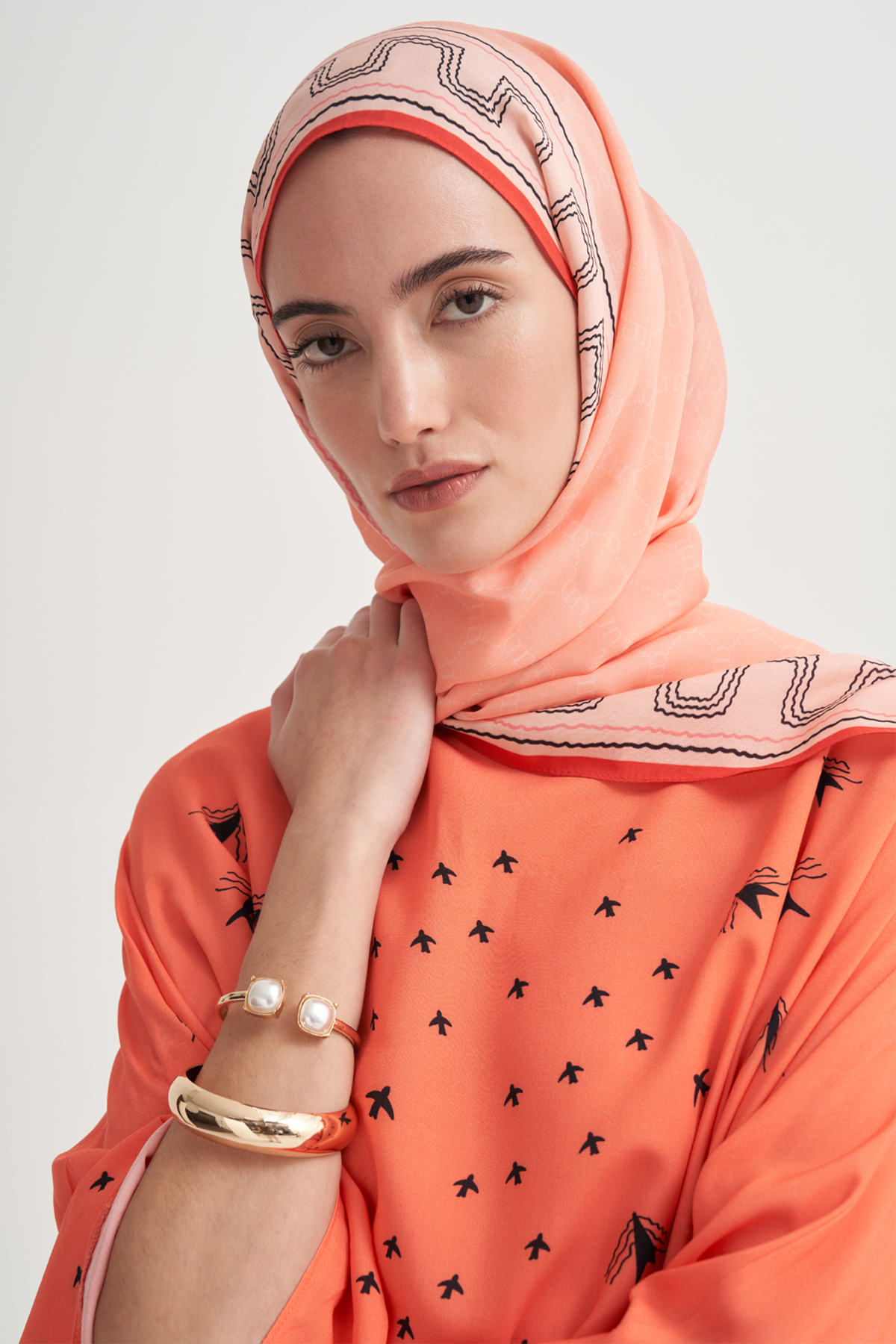 Dora Monogram Floş Şal Mercan