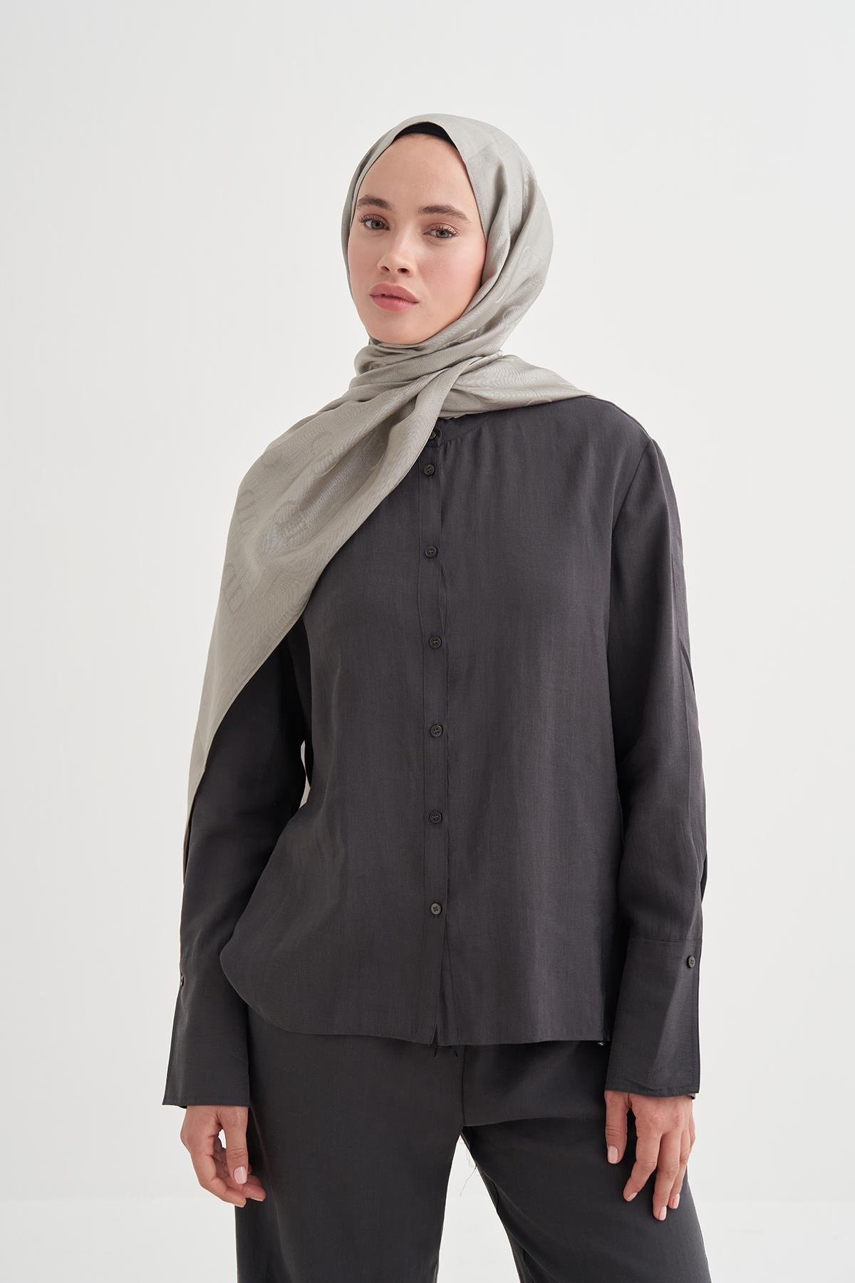 Monogram Desen Liora Pamuk Şal Gri