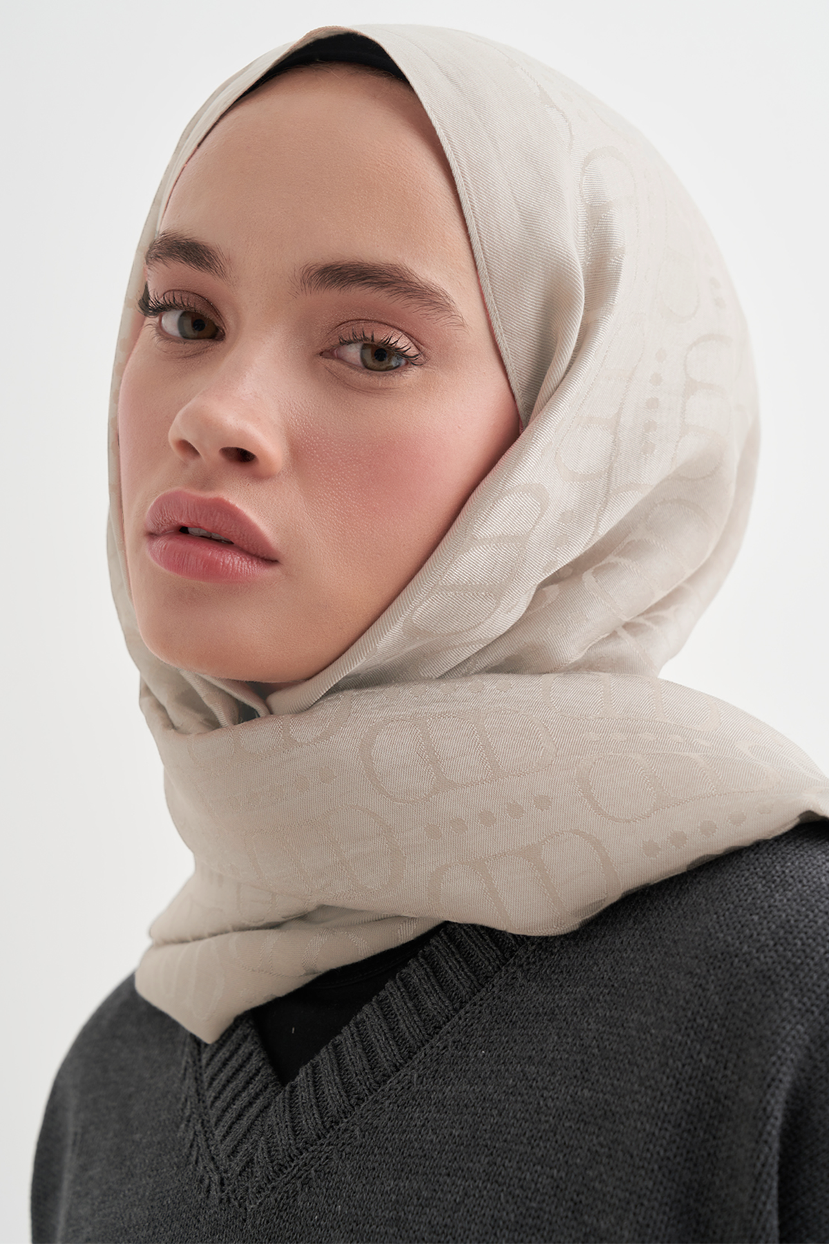 Luxe Desen Liora Pamuk Şal Gümüş