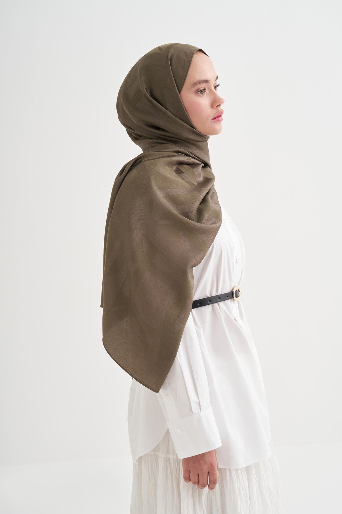 Geometrik Desen Liora Pamuk Şal Zeytin Yeşili