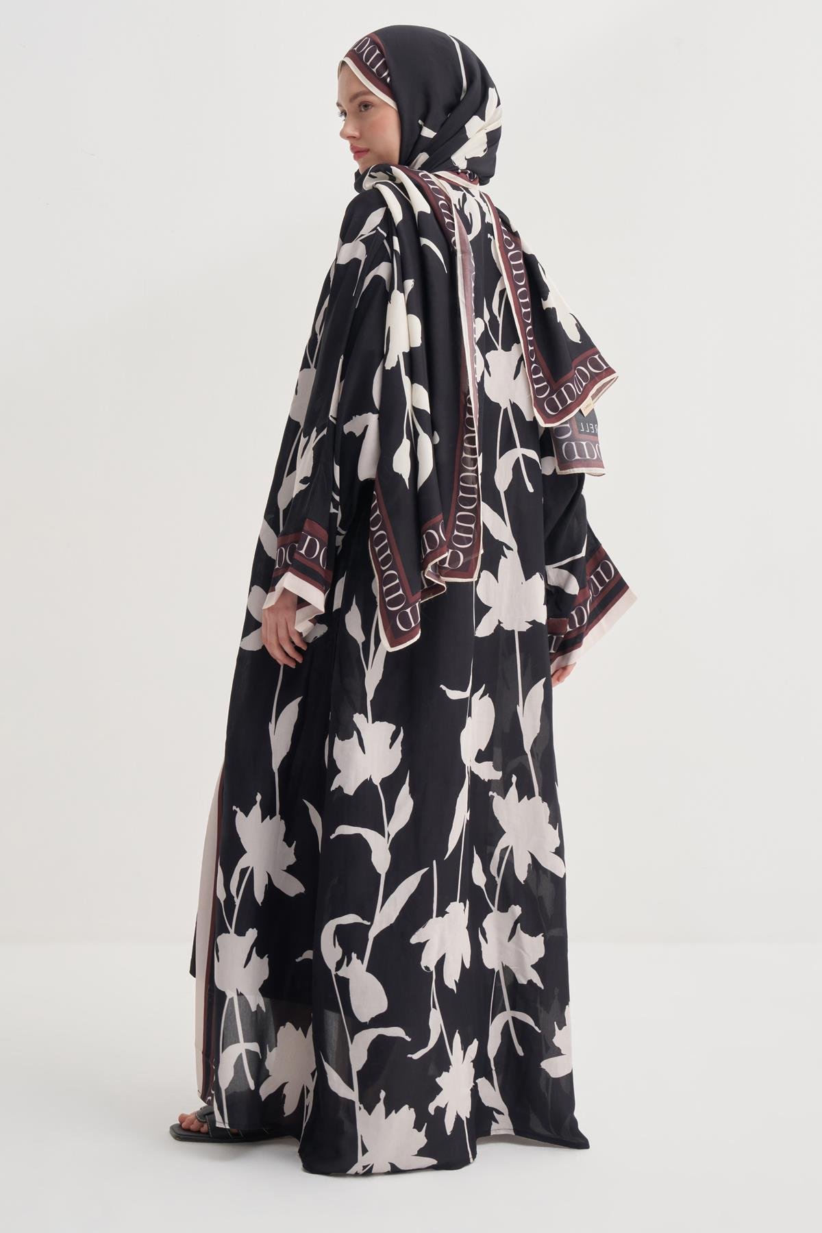 Azelina Siyah Floş Abaya