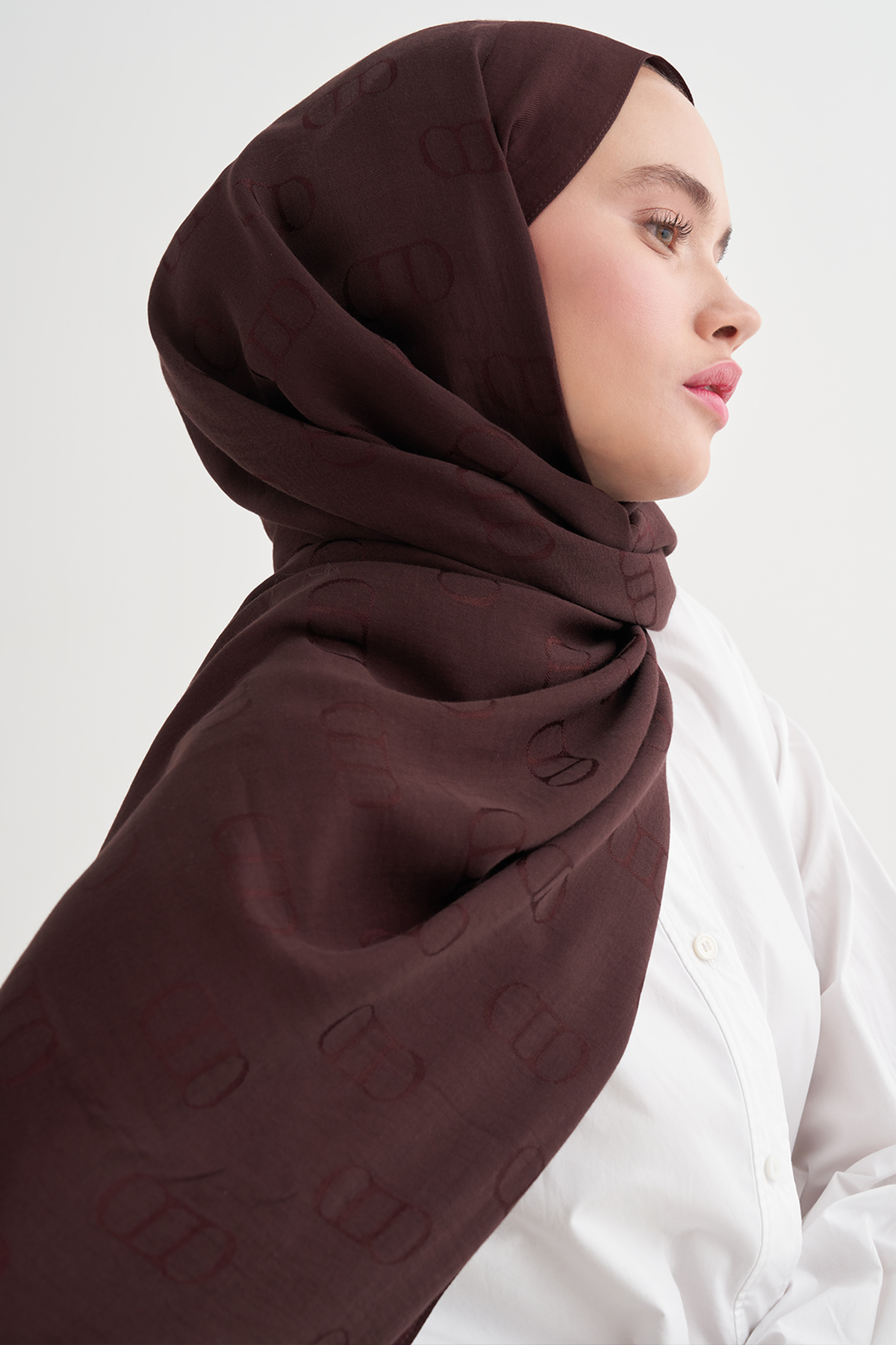 Monogram Desen Liora Pamuk Şal Mürdüm