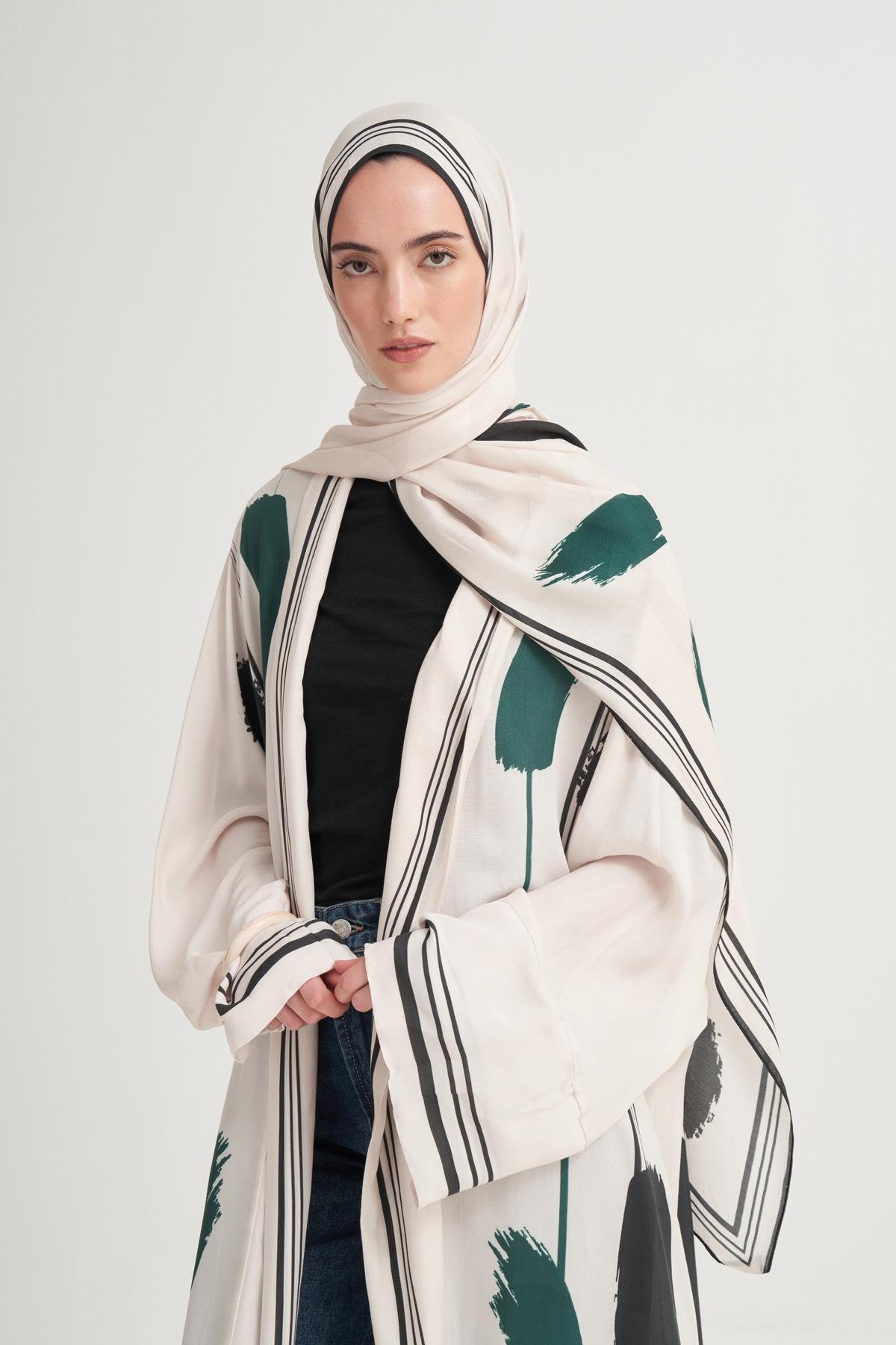 Emera Floş Abaya Krem