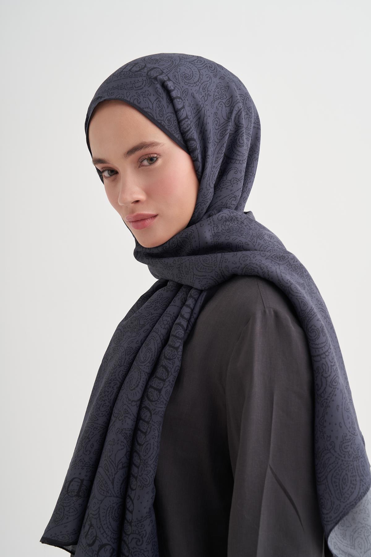 Elenora Monogram Floş Şal Füme