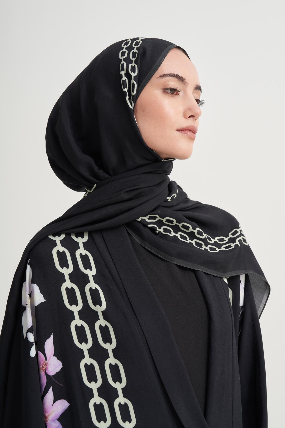 Nora Monogram Floş Şal Siyah