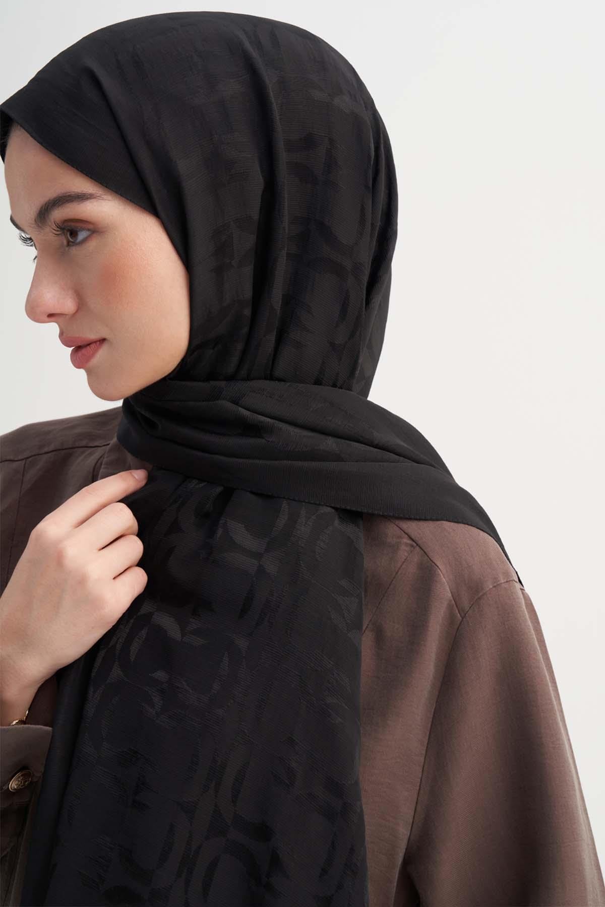 Blok Desen Rina Floş Jakar Şal Siyah