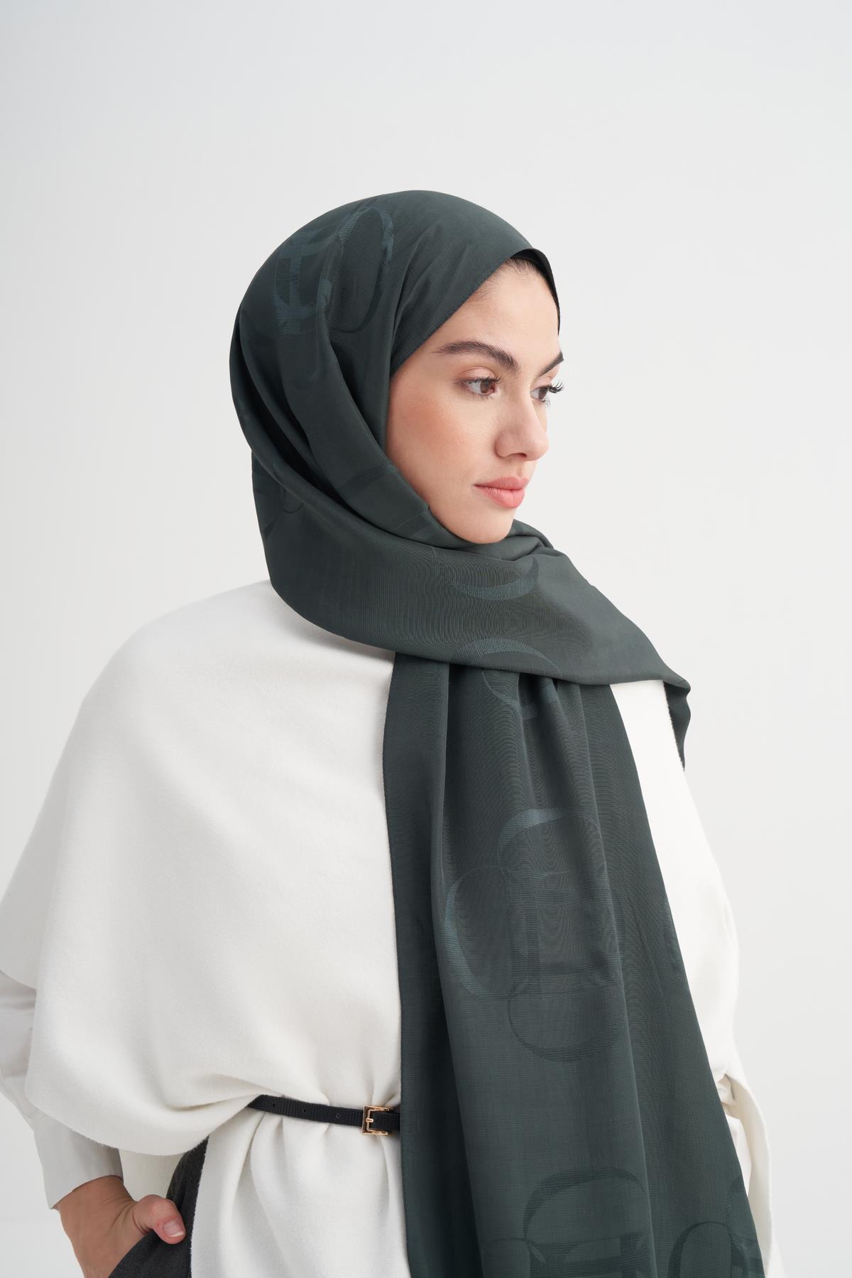 Aura Desen Rina Floş Jakar Şal Orman Yeşili