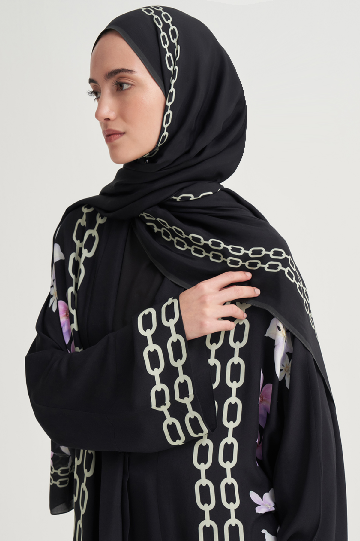 Nora Monogram Floş Şal Siyah