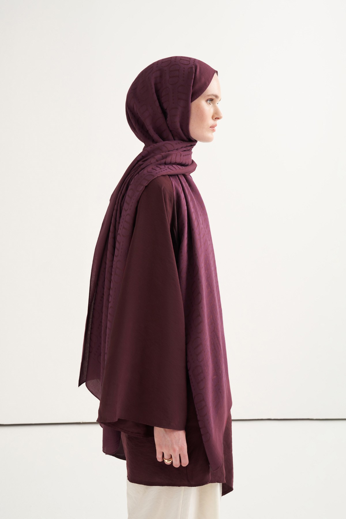 Luxe Desen Liora Pamuk Şal Cherry Bordosu