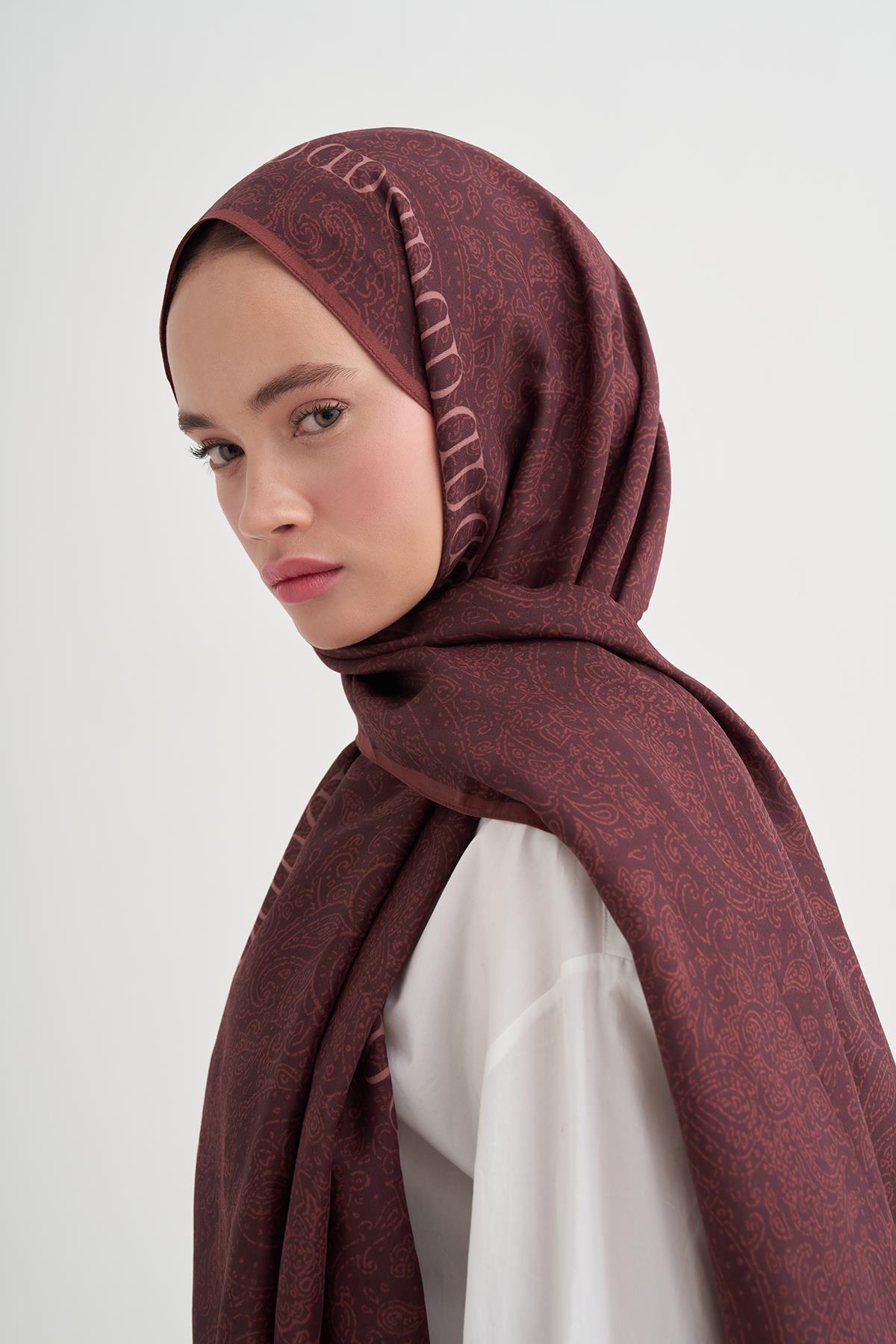 Elenora Monogram Floş Şal Kızıl