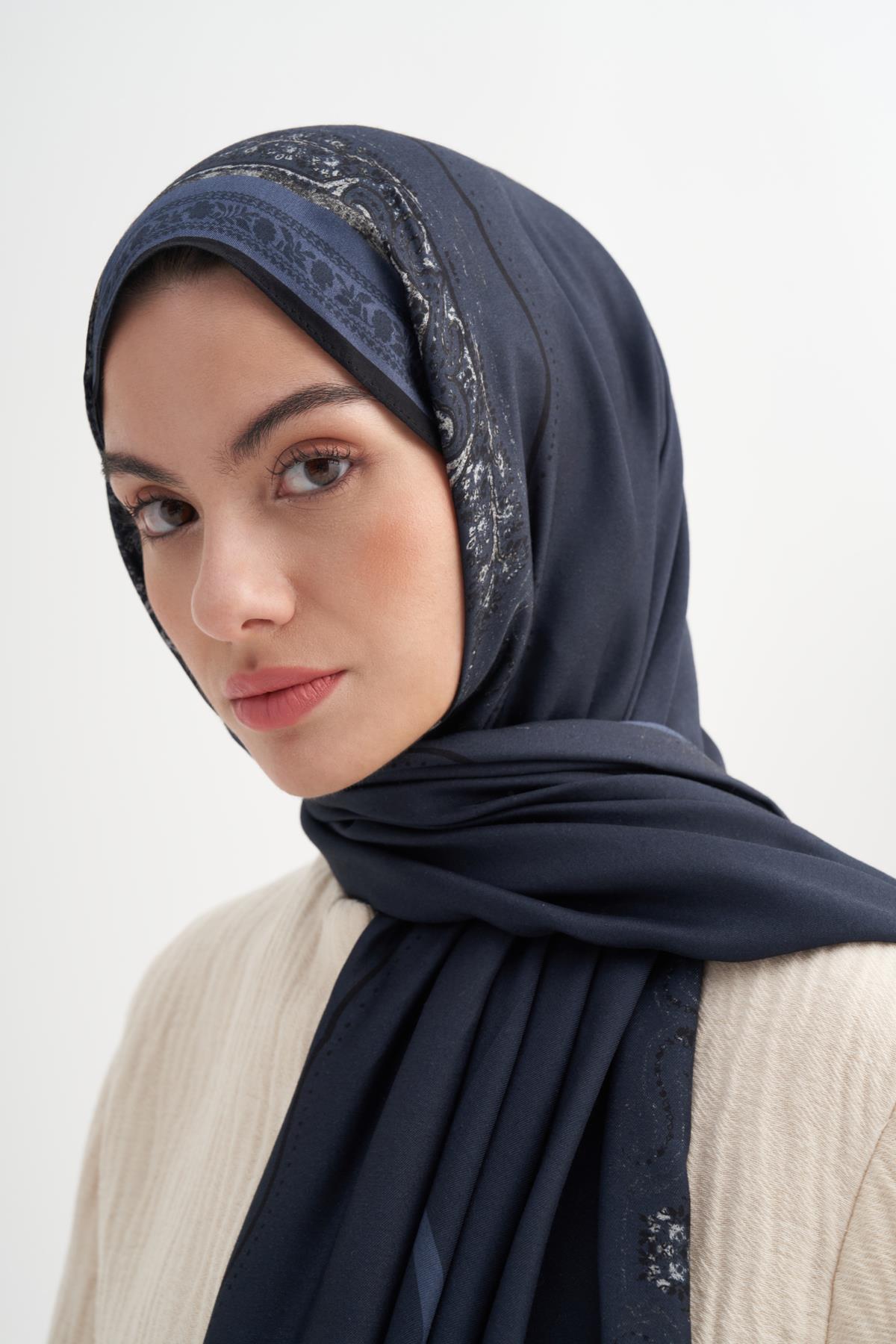 Elara İncira Viskon Şal Lacivert