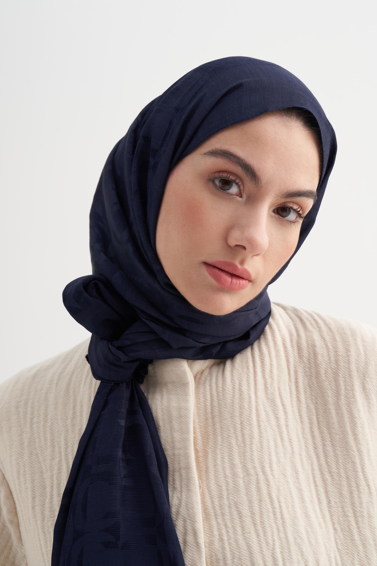 Blok Desen Rina Floş Jakar Şal Koyu Lacivert