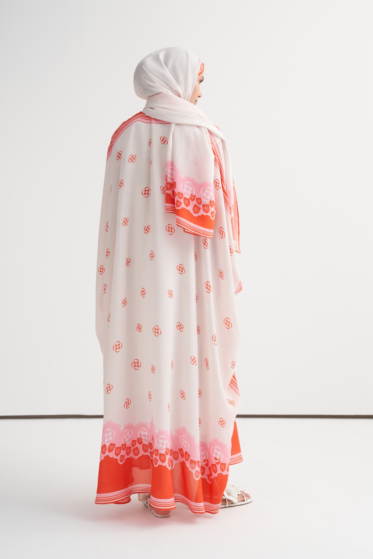 Lare Floş Kaftan Ekru