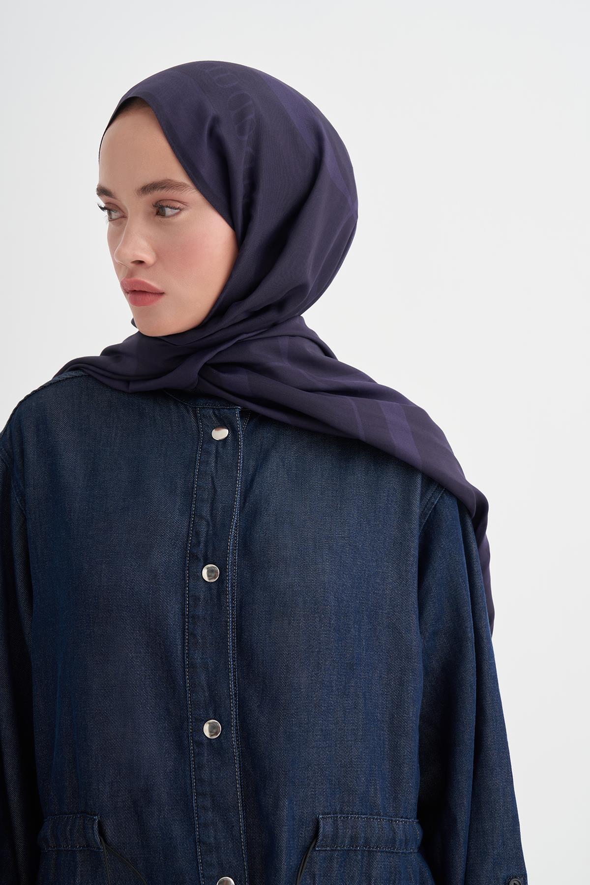 Aura Monogram Floş Şal Morcivert