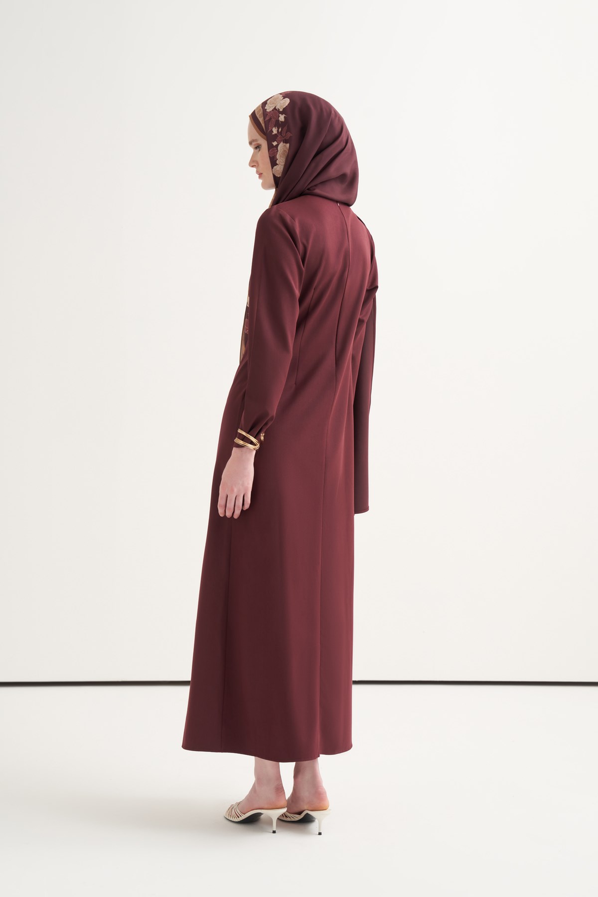 Şal Detaylı Elbise Mürdüm