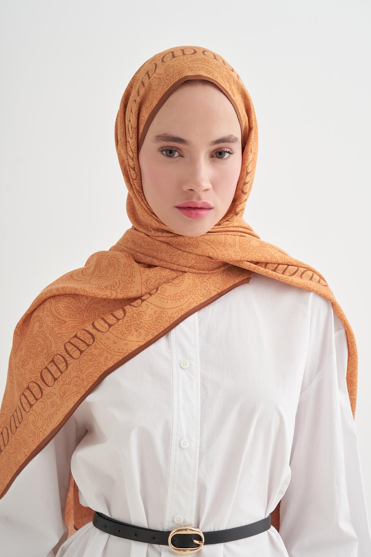 Elenora Monogram Floş Şal Turuncu