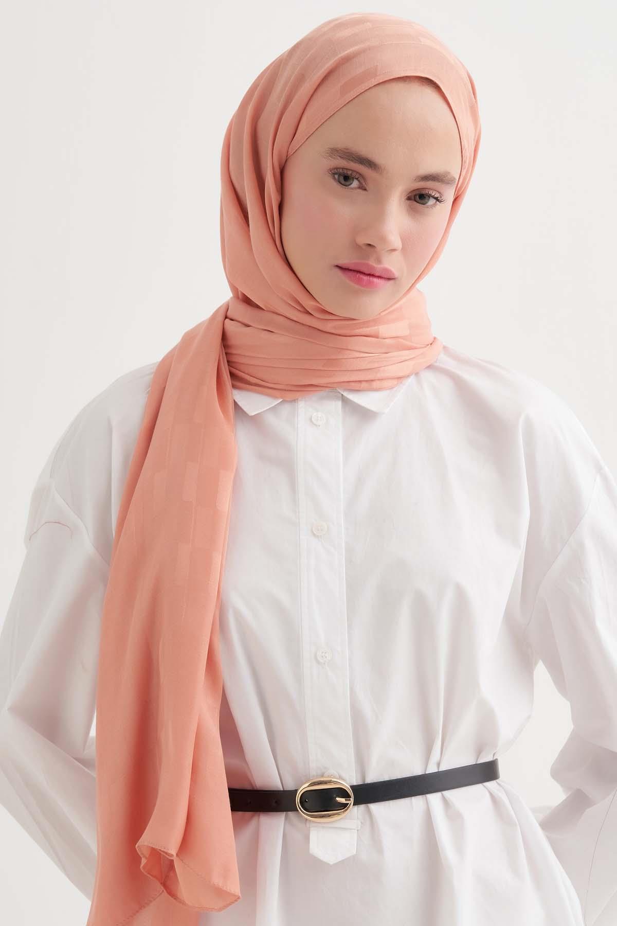 Küpçizgi Jakar İtalyan İpekli Şal Somon