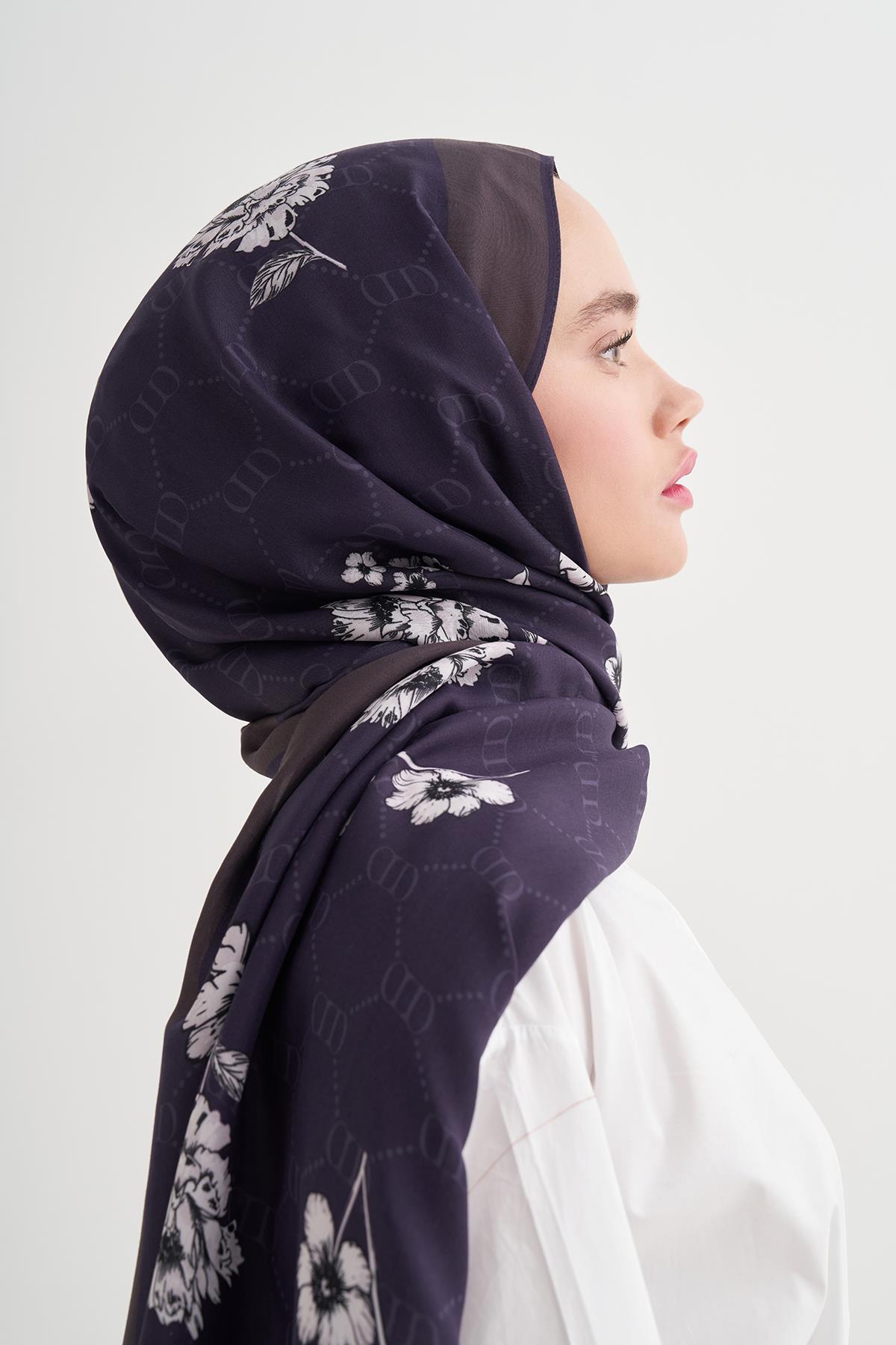 Floriva Monogram Floş Şal Morcivert