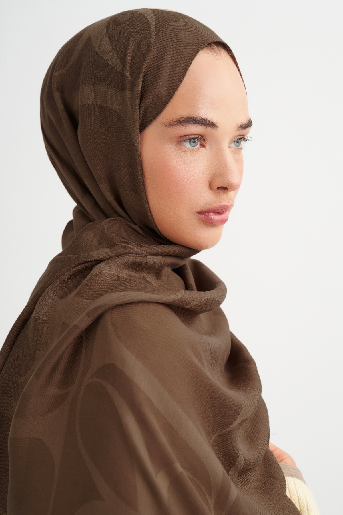 Icon Desen Tensel Yün Viskon Şal Mocha