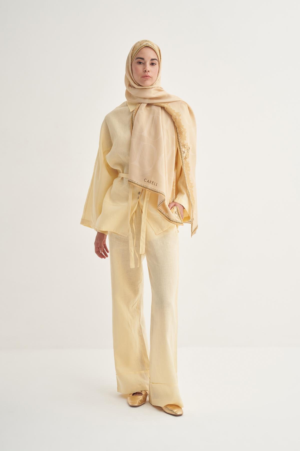 Luxe Monogram Floş Şal Gold