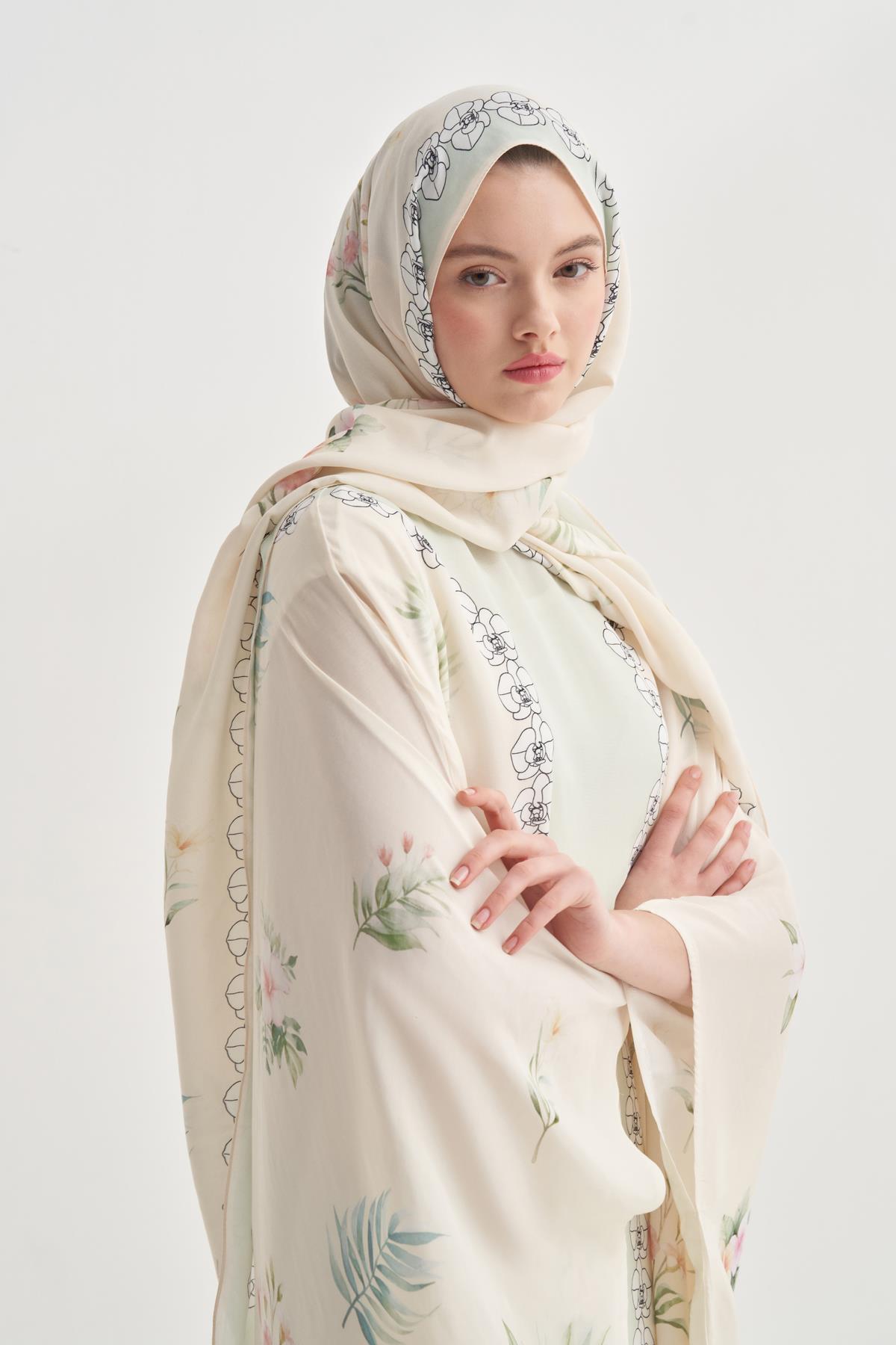 Rosmina Krem Monogram Floş Şal