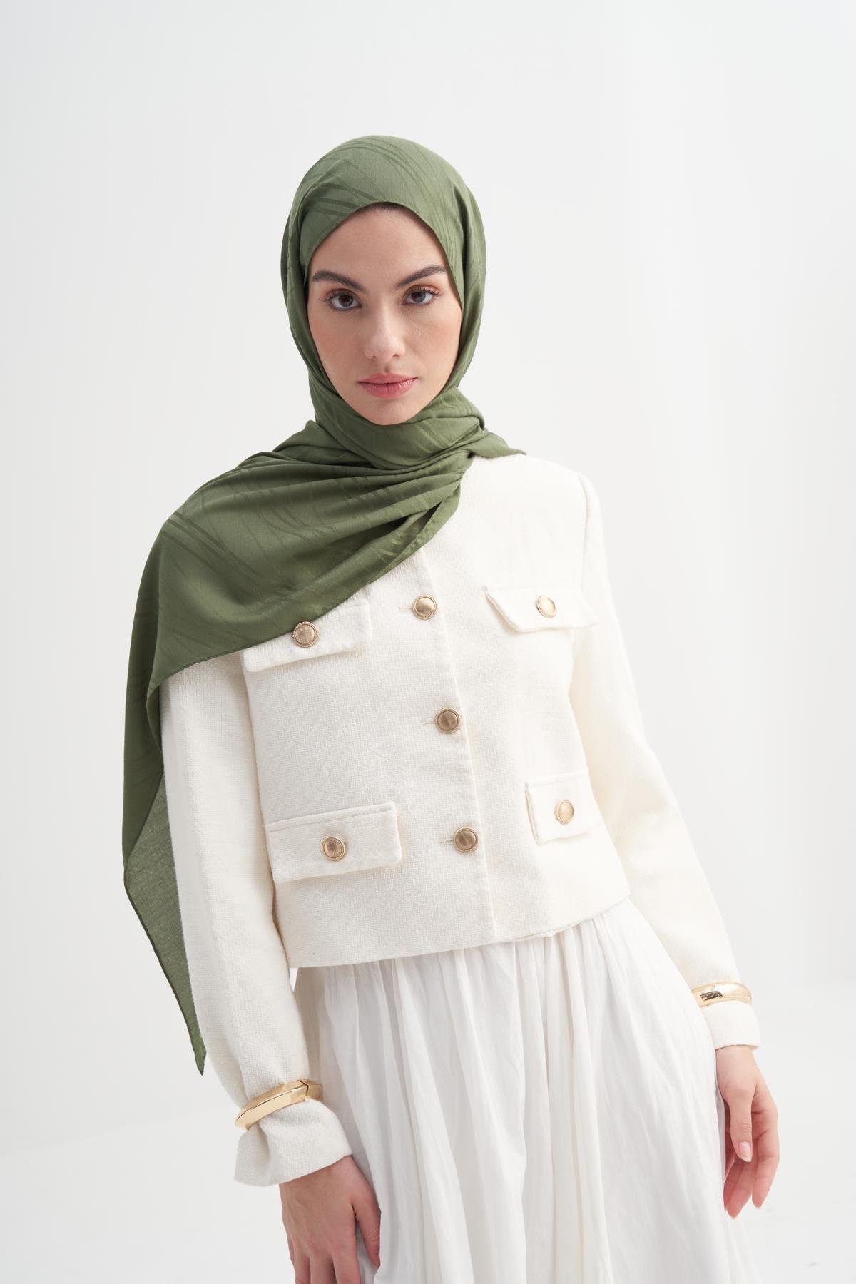 Simetrik Jakar İtalyan İpekli Şal Orman Yeşili