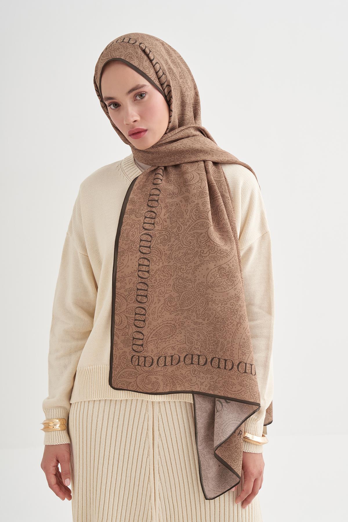 Elenora Monogram Floş Şal Vizon