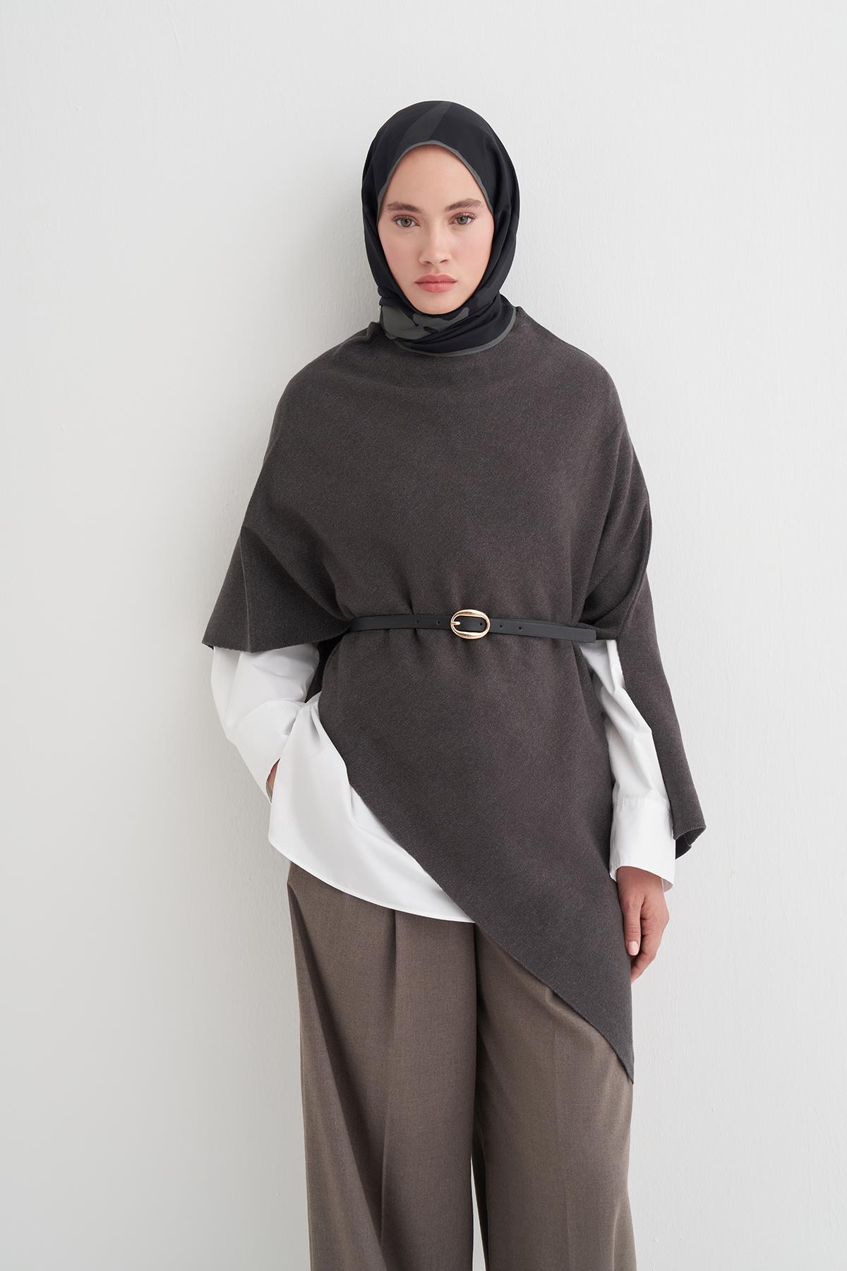 Robe Asimetrik Triko Kap Antrasit