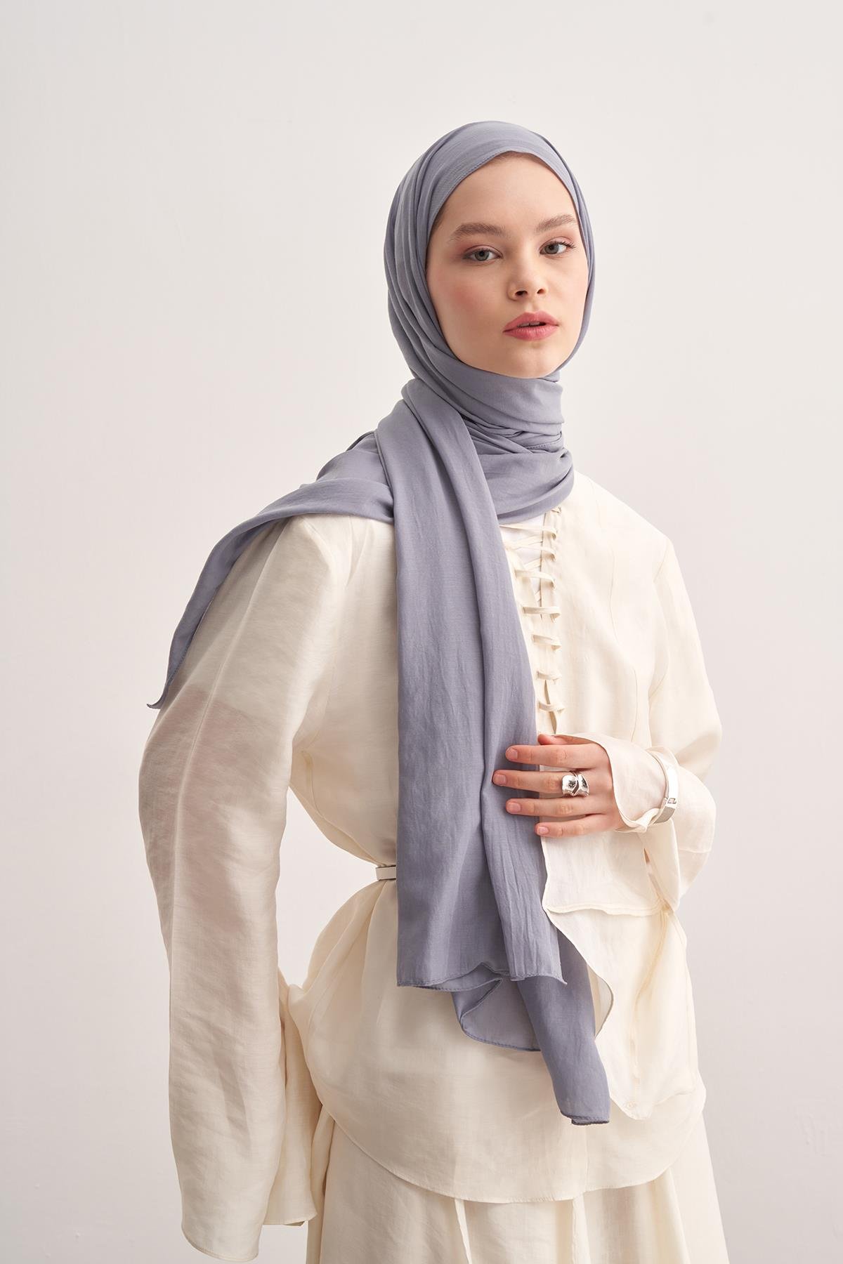 Organik  Kırışık  Şal Silver Gri