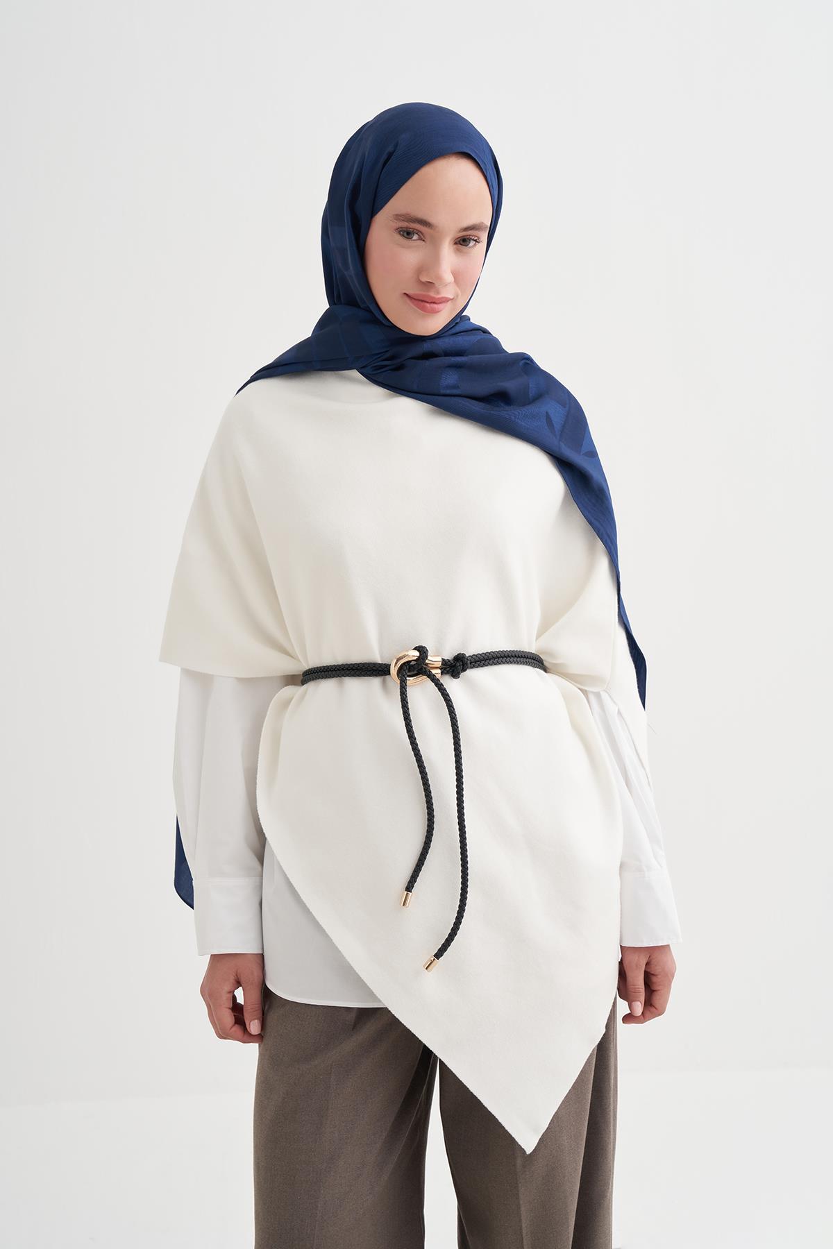 Geometrik Desen Liora Pamuk Şal Lacivert